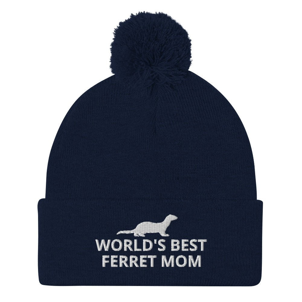 Ferret Pom-Pom Beanie | World's Best Ferret Mom | Perfect gift for the Pet Ferret lover! | Multiple Hat Colors Available