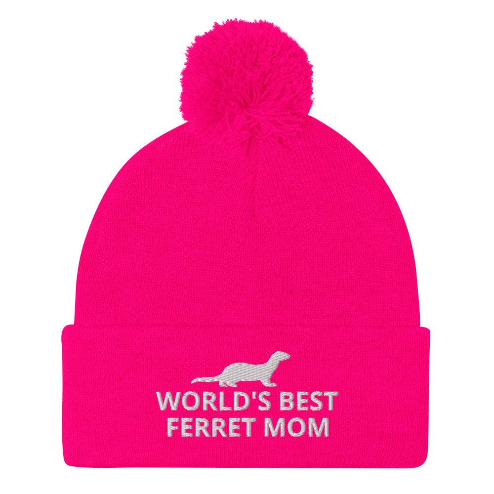 Ferret Pom-Pom Beanie | World's Best Ferret Mom | Perfect gift for the Pet Ferret lover! | Multiple Hat Colors Available
