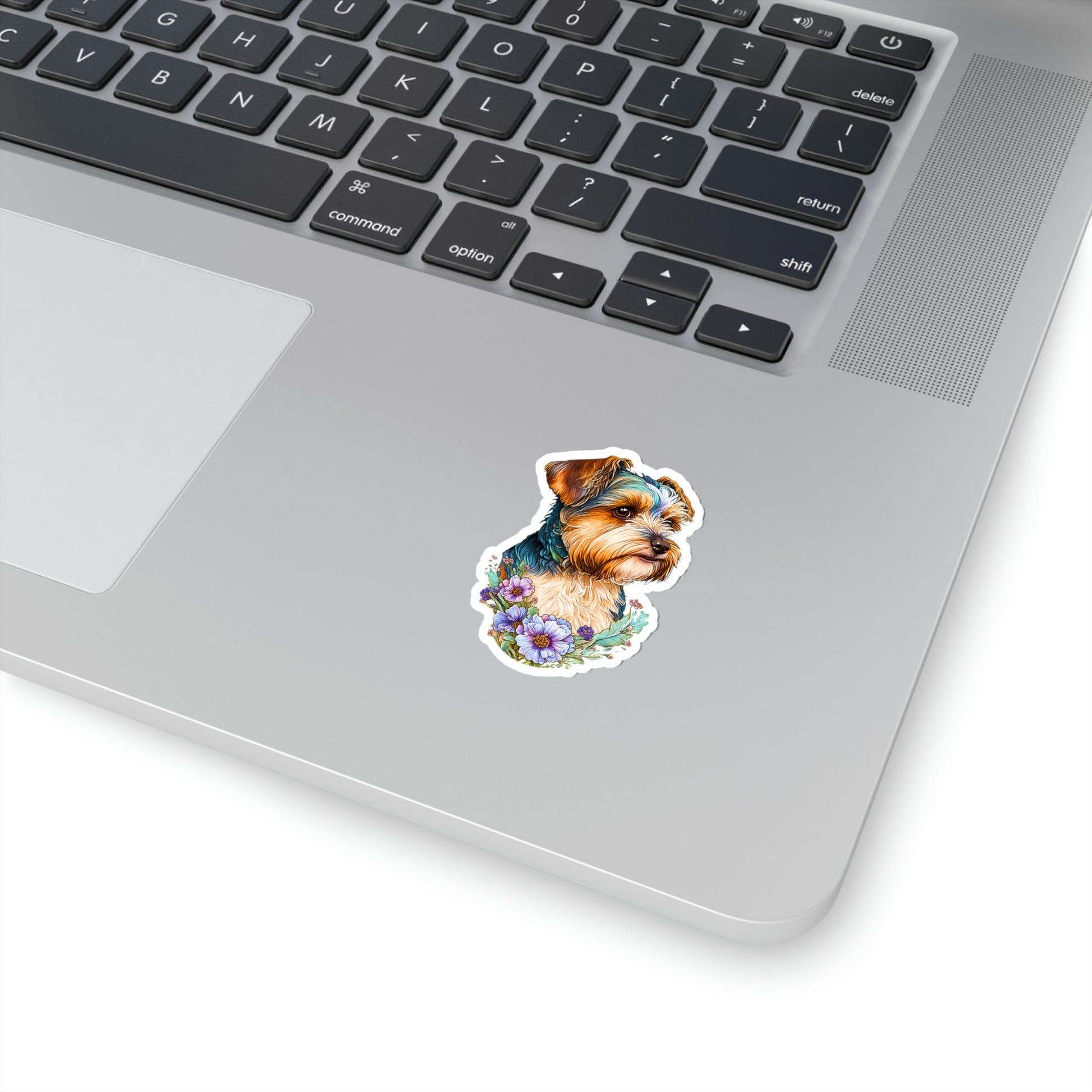 Floral Biewer Terrier Kiss-Cut Stickers
