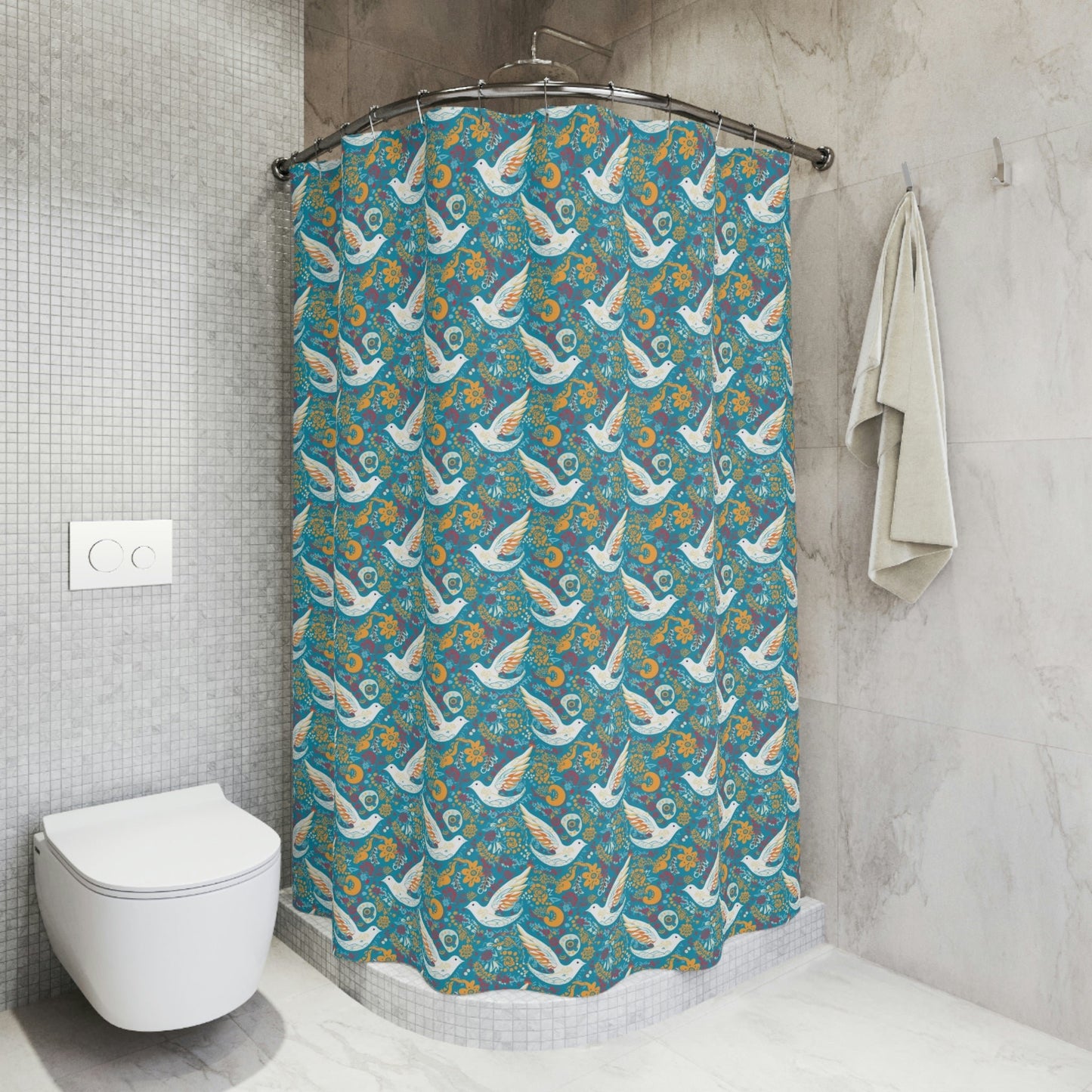 Folk Art Peace Dove Print Polyester Shower Curtain