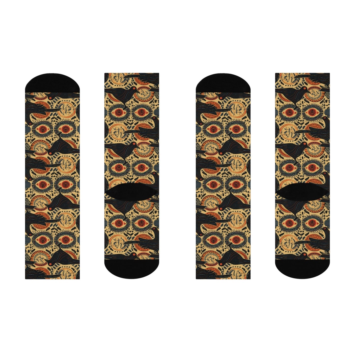 Folk Art Raven Design Cushioned Crew Socks