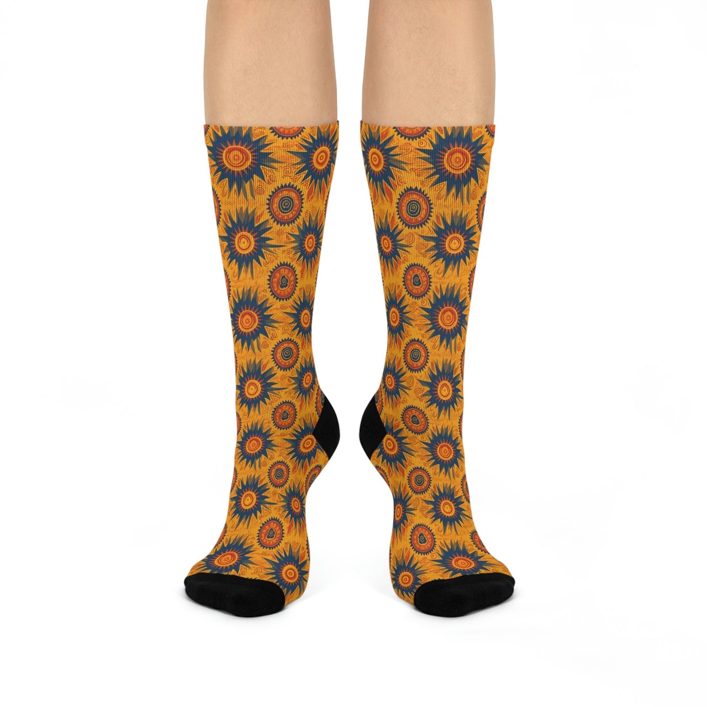 Folk Art Sun Design Cushioned Crew Socks