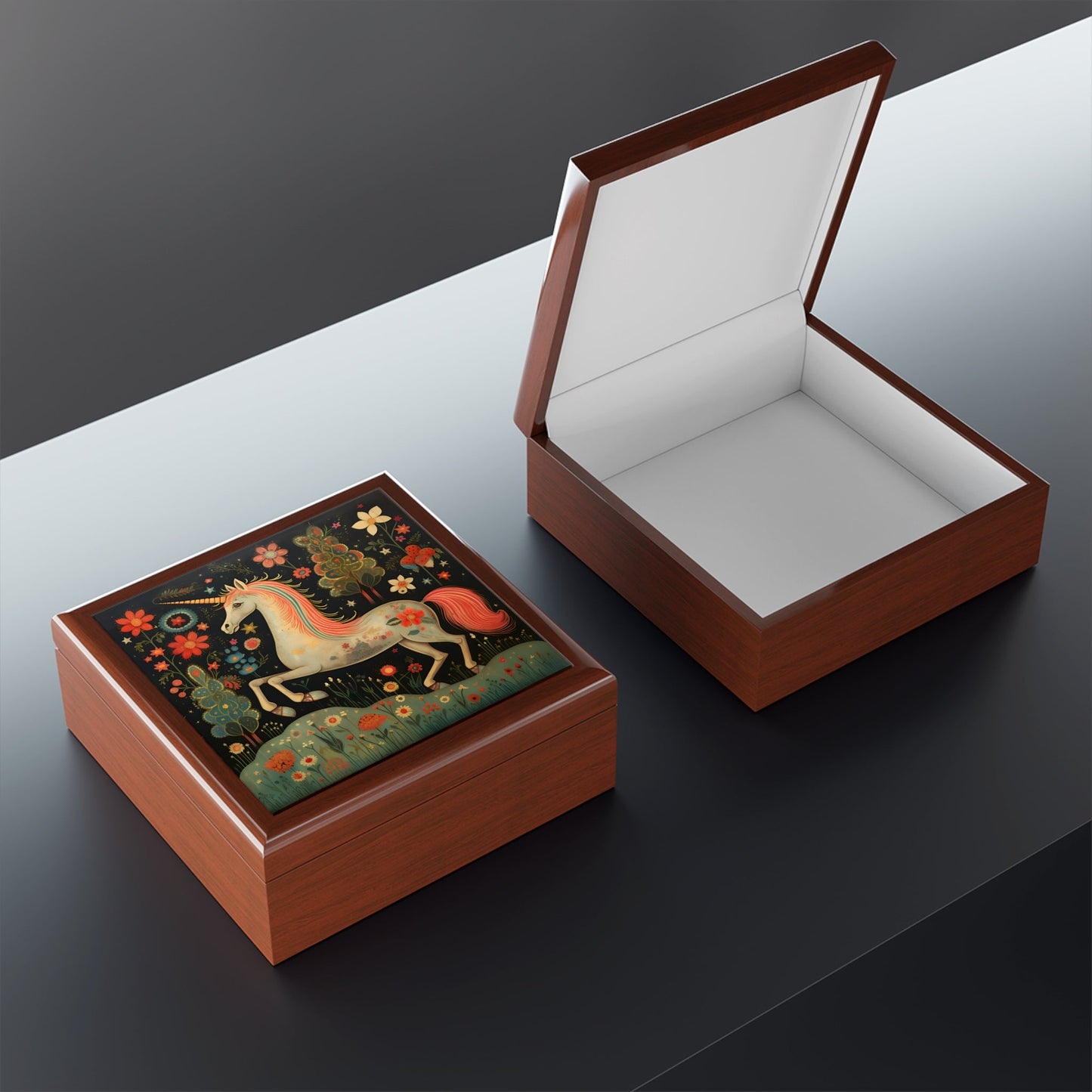 Folk Art Unicorn Jewelry Box