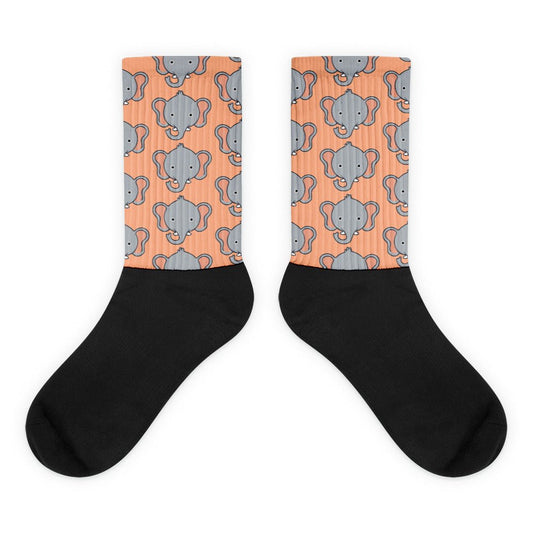 Gigi the Elephant Socks Sox Cute Animal Gray Peach Pink Pattern Crew knee length