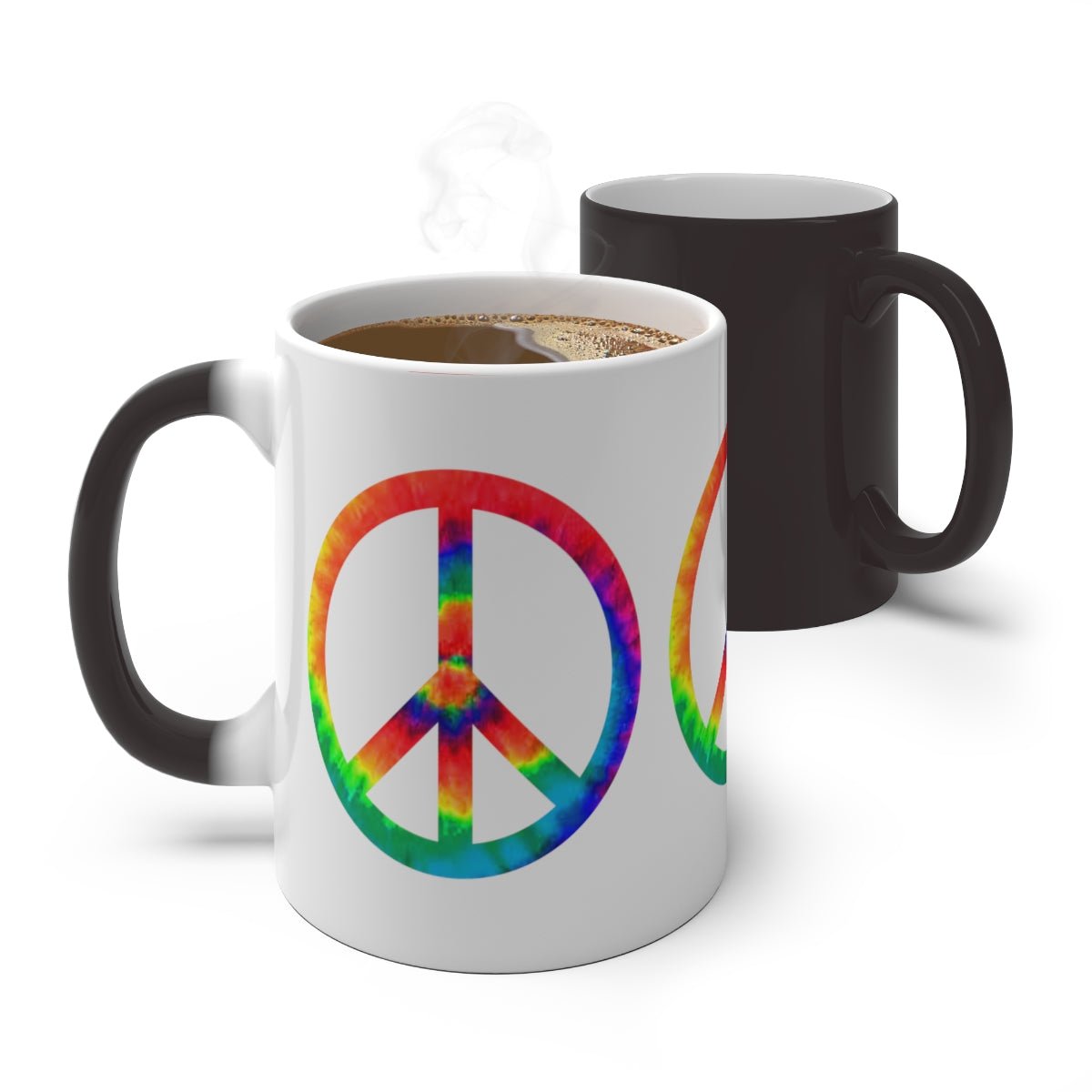 Groovy! From Solid Black To Multicolor Peace Sign When Filled, A Color Changing Mug