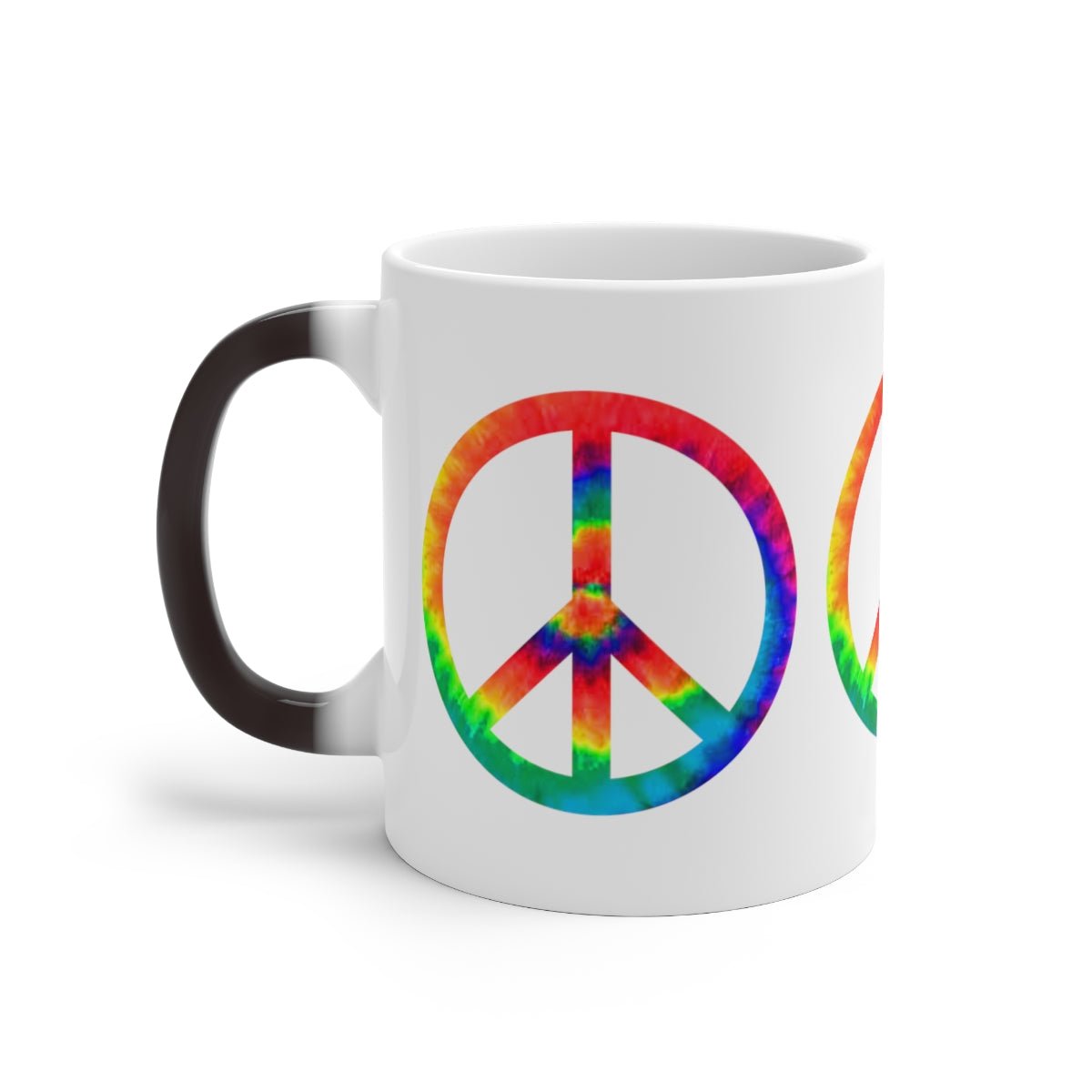 Groovy! From Solid Black To Multicolor Peace Sign When Filled, A Color Changing Mug