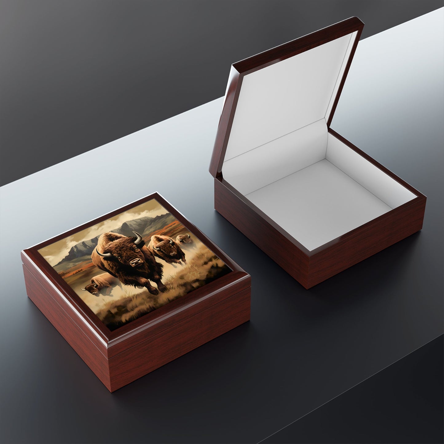 Herd of American Bison / Buffalo Jewelry Keepsake Trinkets Box