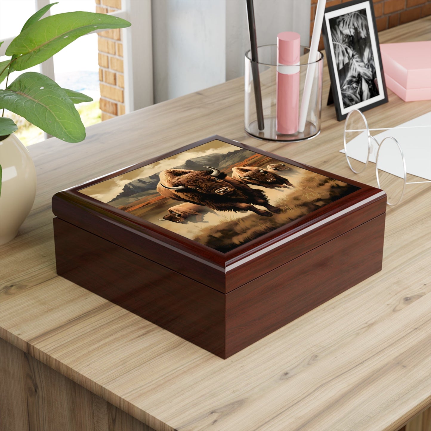 Herd of American Bison / Buffalo Jewelry Keepsake Trinkets Box