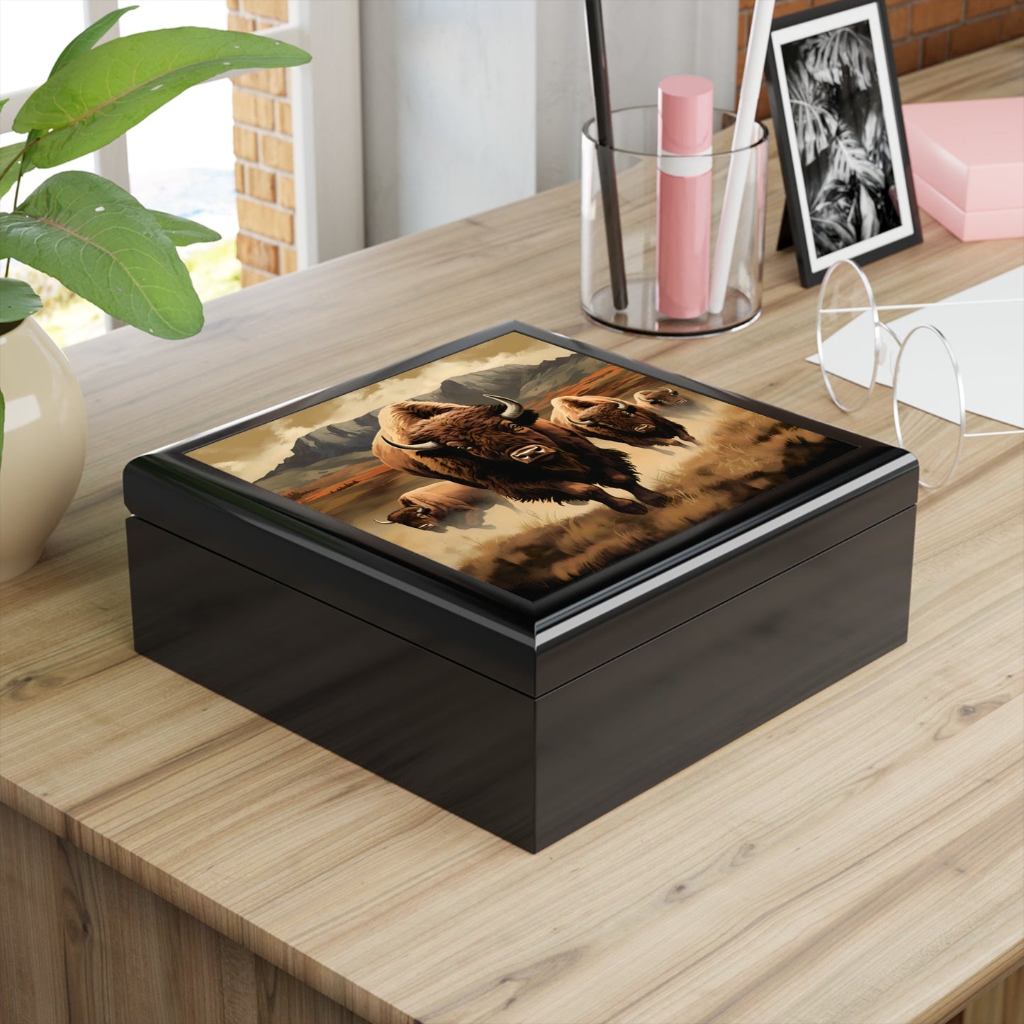 Herd of American Bison / Buffalo Jewelry Keepsake Trinkets Box