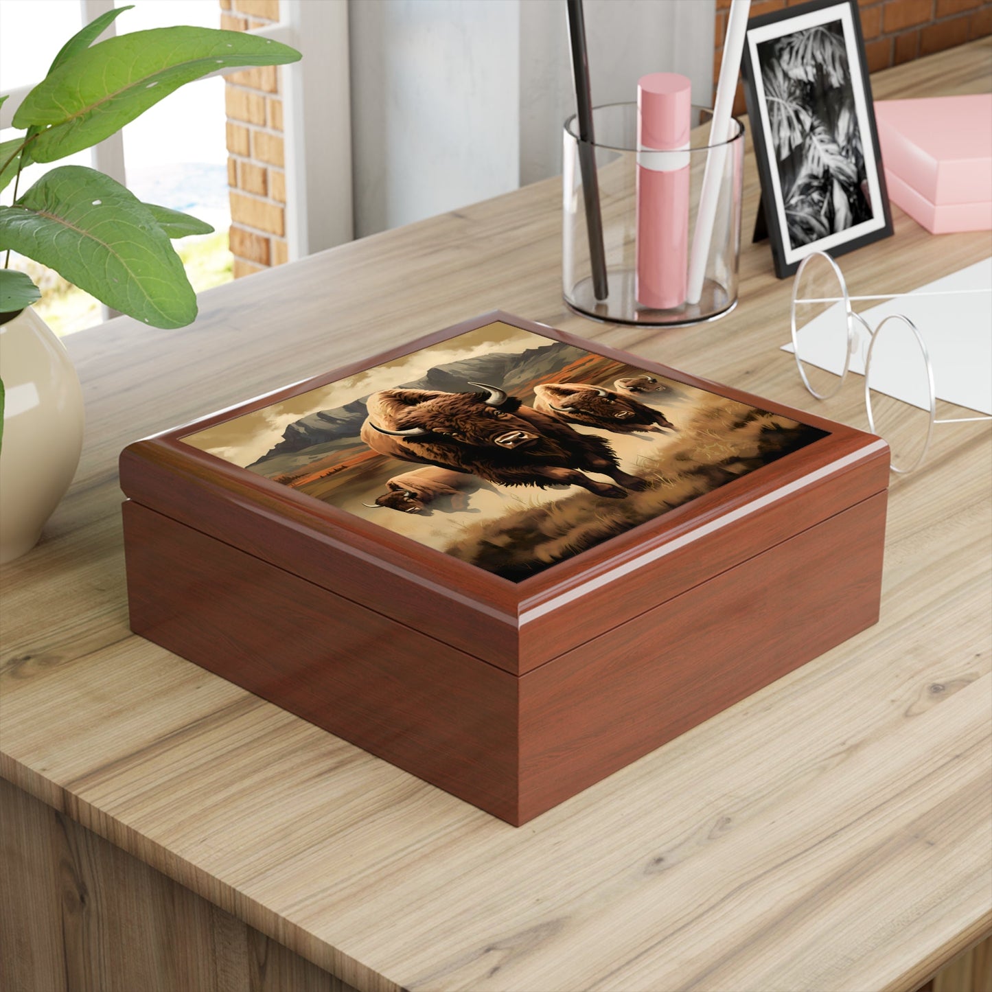 Herd of American Bison / Buffalo Jewelry Keepsake Trinkets Box