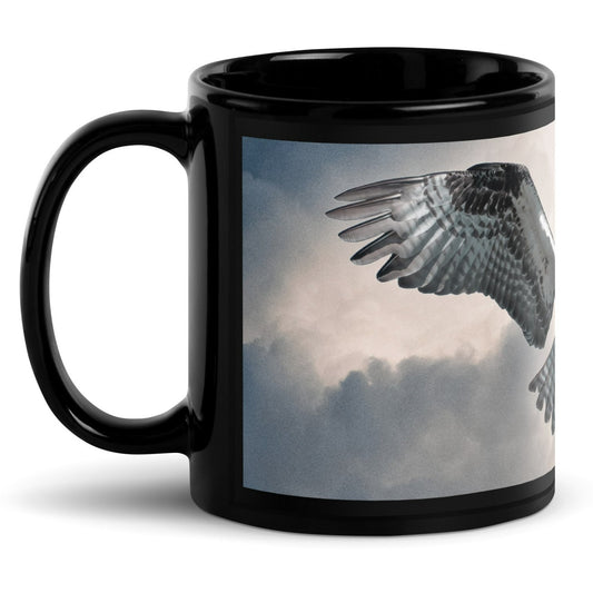 Hovering Osprey Black Glossy Mug