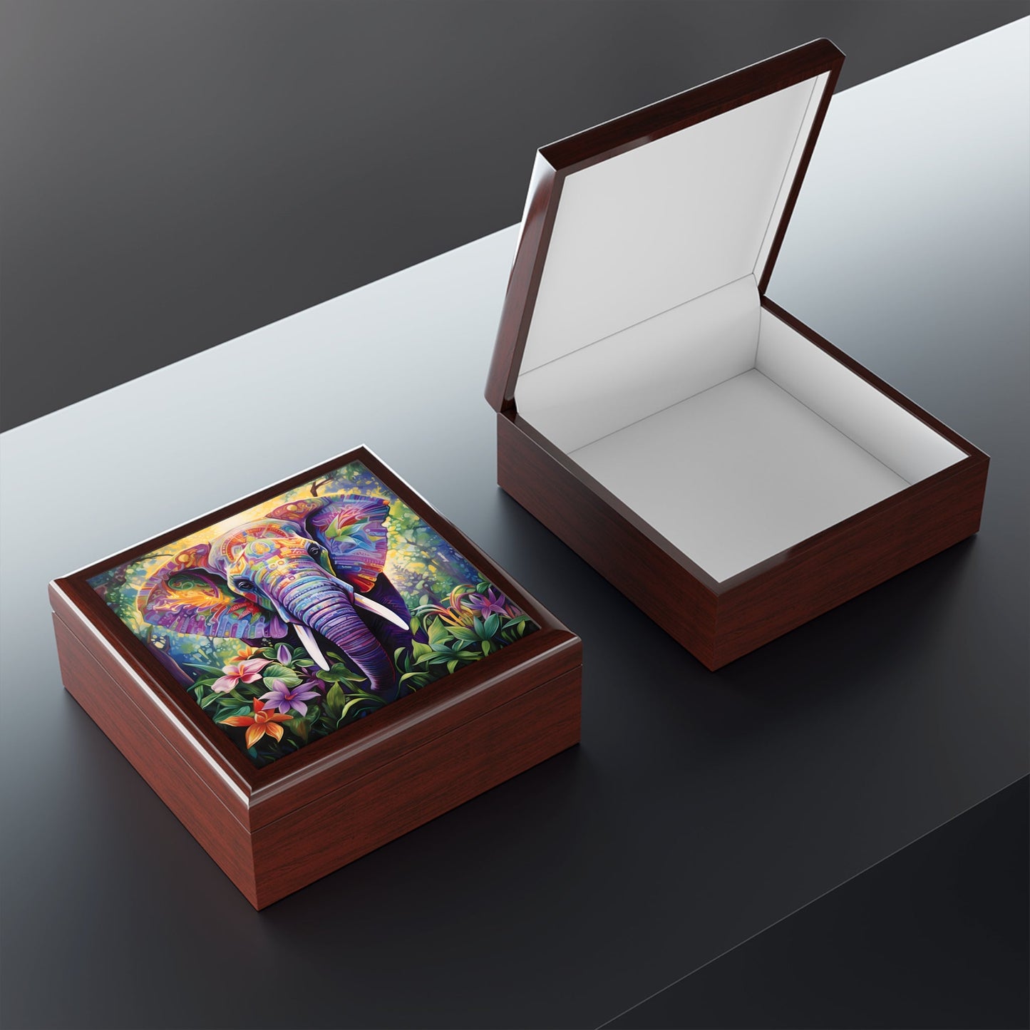 Impressionism Style Elephant Fine Art Print Jewelry Keepsake Trinkets Box