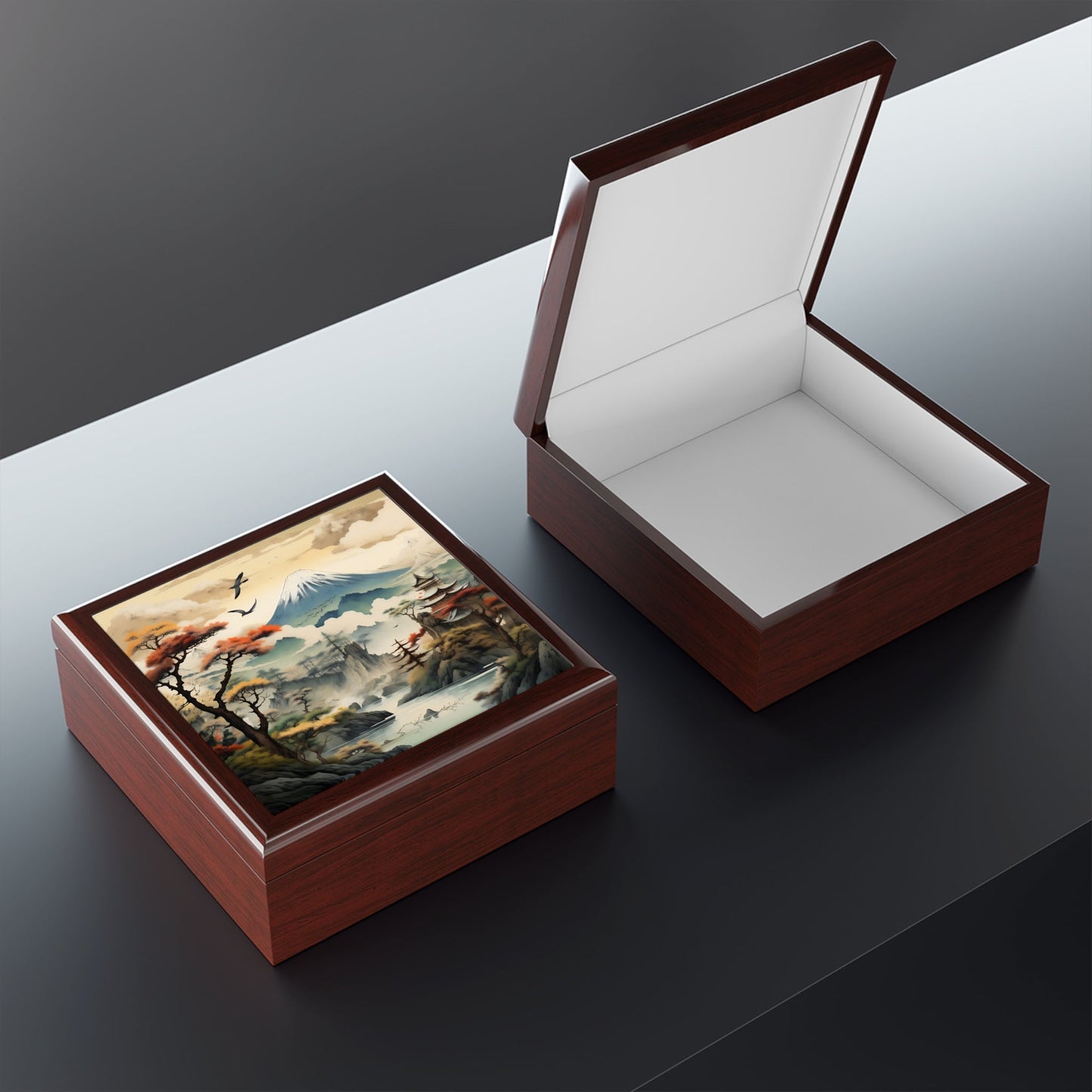 Japandi Mountain Scene Fine Art Print Jewelry Keepsake Box