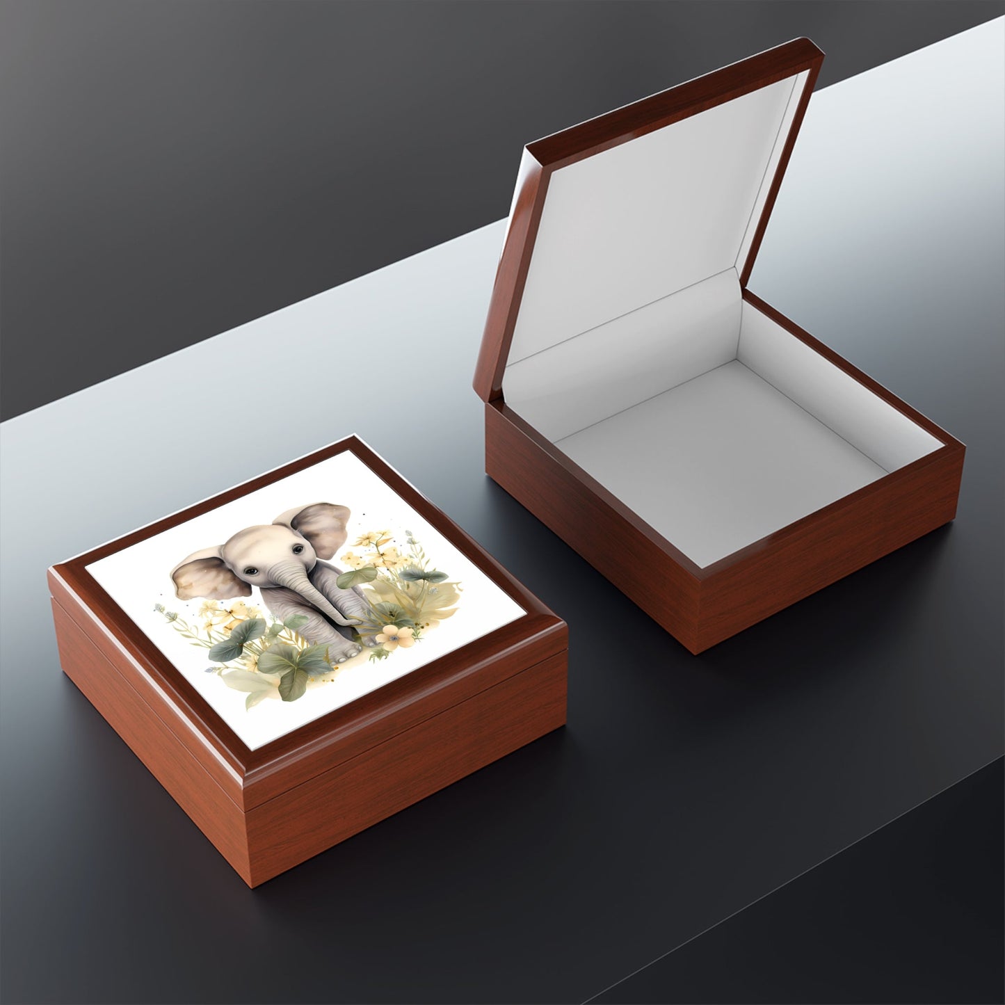 Japandi Style Baby Elephant Fine Art Print Jewelry Keepsake Trinkets Box
