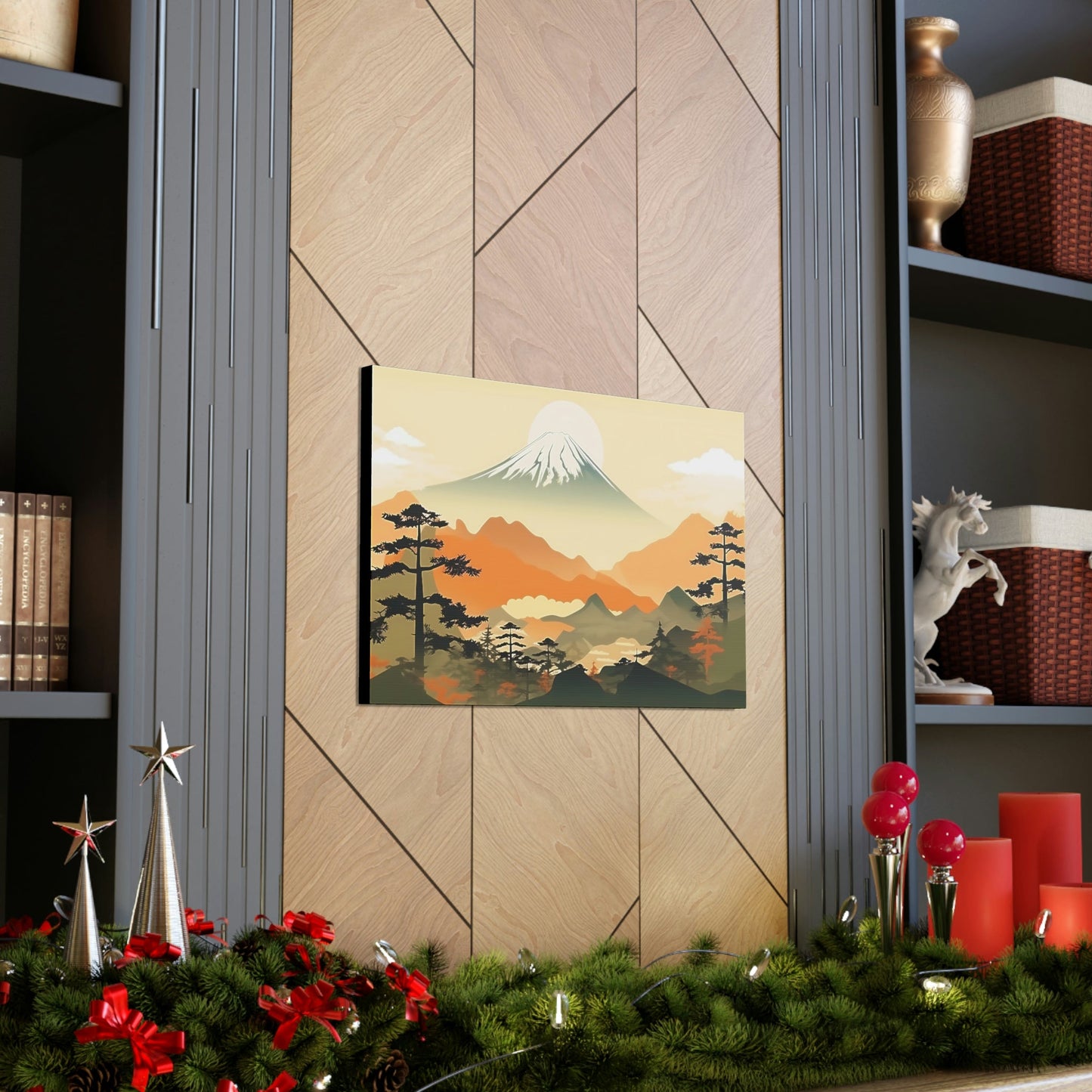 Japandi Ukiyo-e syle Mountain Scene | Canvas Gallery Wraps