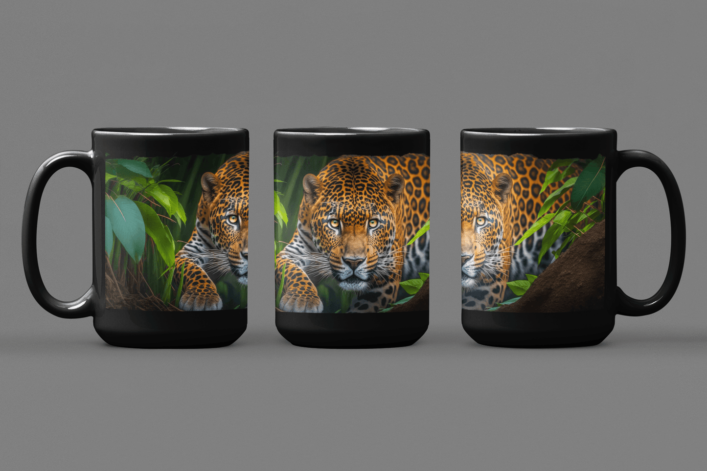 Jauguar About to Pounce in Jungle - 15 oz Coffee Mug