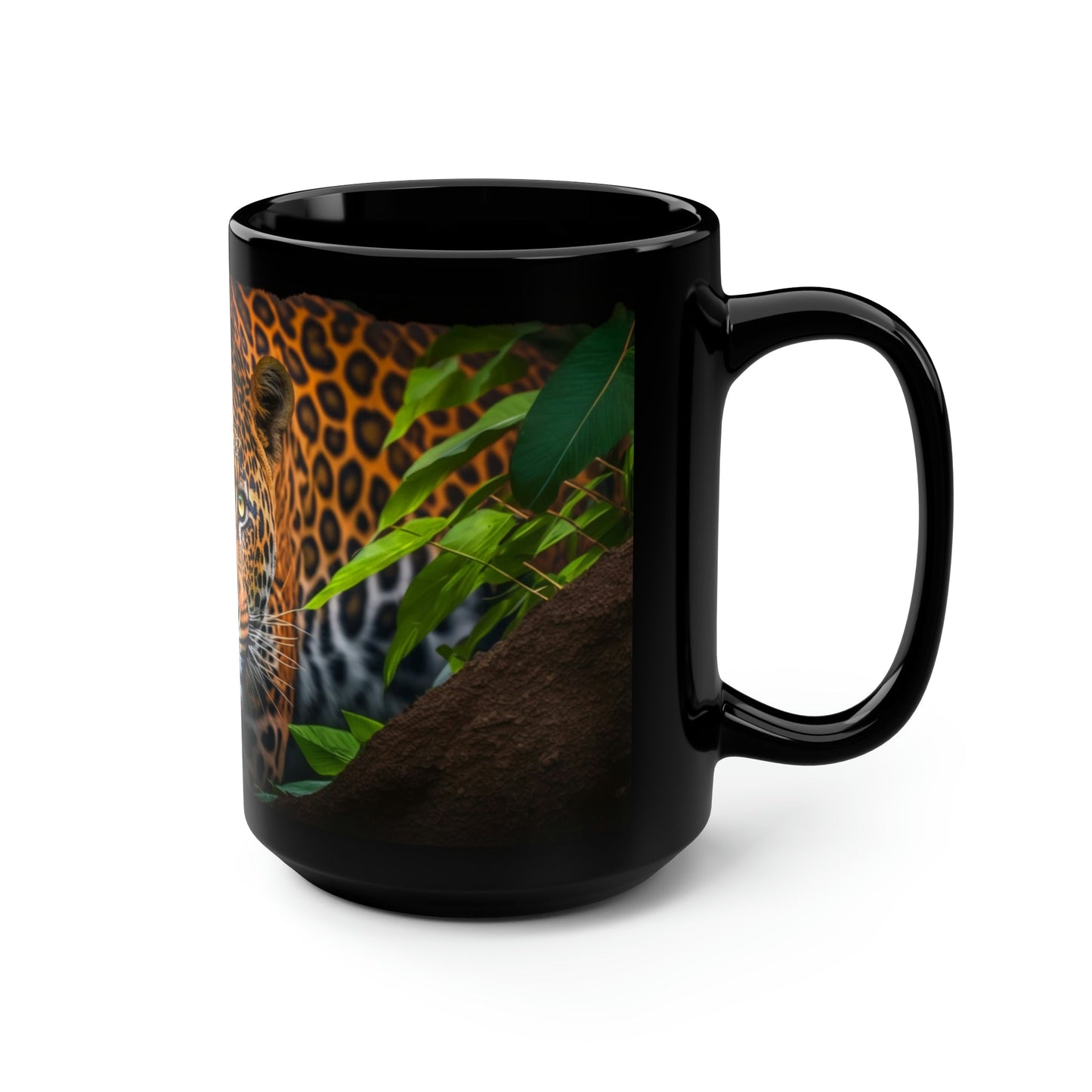 Jauguar About to Pounce in Jungle - 15 oz Coffee Mug
