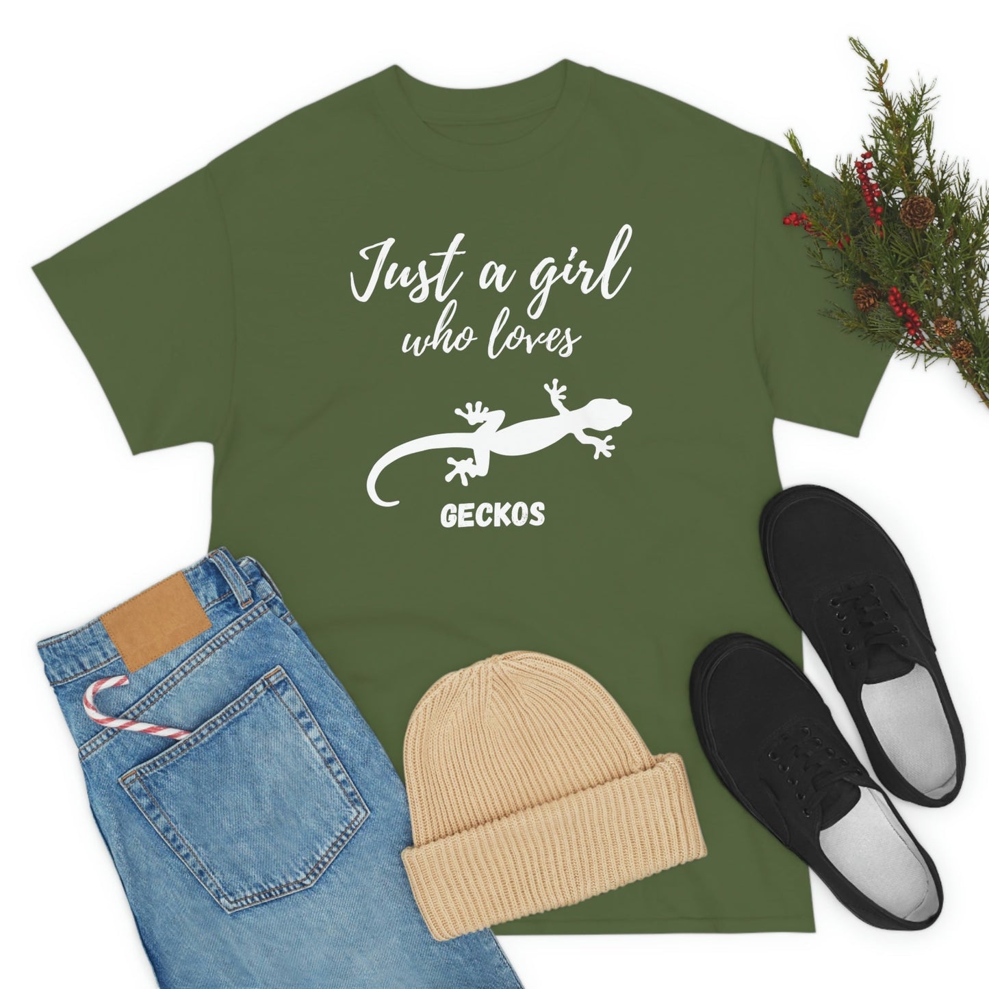 Just a Girl Who Loves Geckos Heavy Cotton Tee, gecko gift, gecko shirt, gecko t-shirt, pet gecko, gecko owner, gecko product, gecko lover,