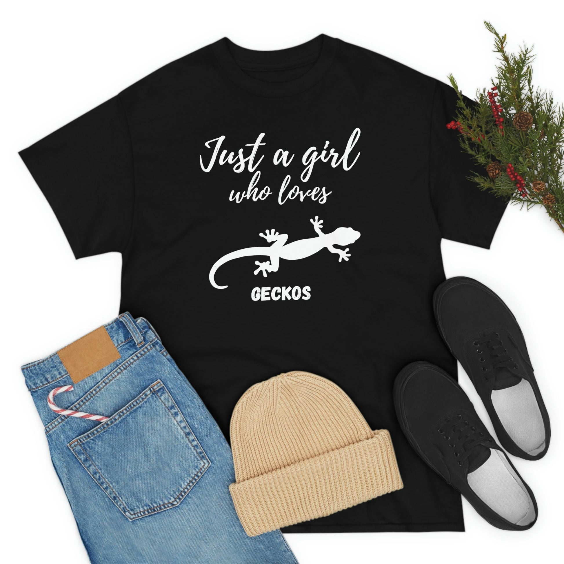 Just a Girl Who Loves Geckos Heavy Cotton Tee, gecko gift, gecko shirt, gecko t-shirt, pet gecko, gecko owner, gecko product, gecko lover,