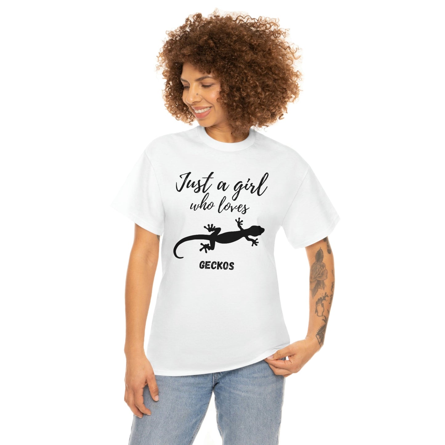 Just a Girl Who Loves Geckos Heavy Cotton Tee, gecko gift gecko shirt, gecko t-shirt, pet gecko, gecko owner, gecko product, gecko lover,