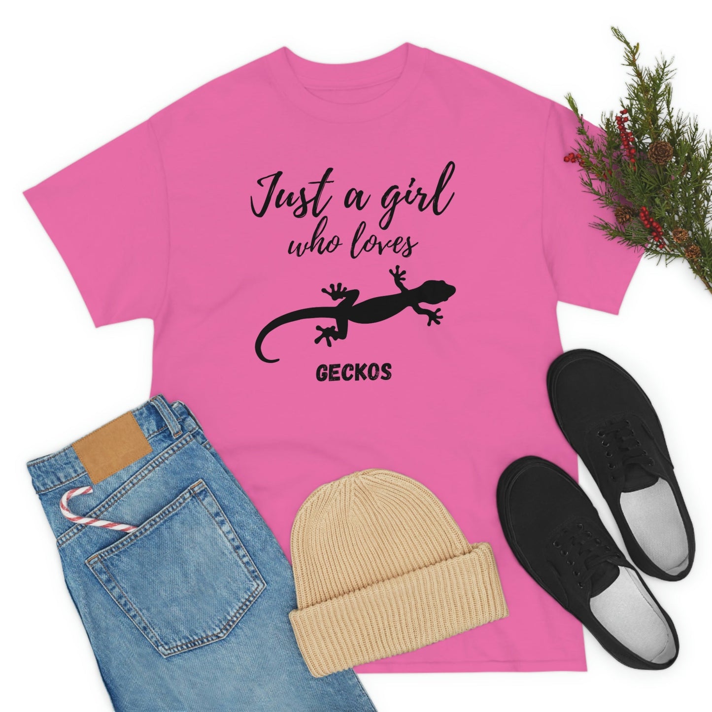 Just a Girl Who Loves Geckos Heavy Cotton Tee, gecko gift gecko shirt, gecko t-shirt, pet gecko, gecko owner, gecko product, gecko lover,