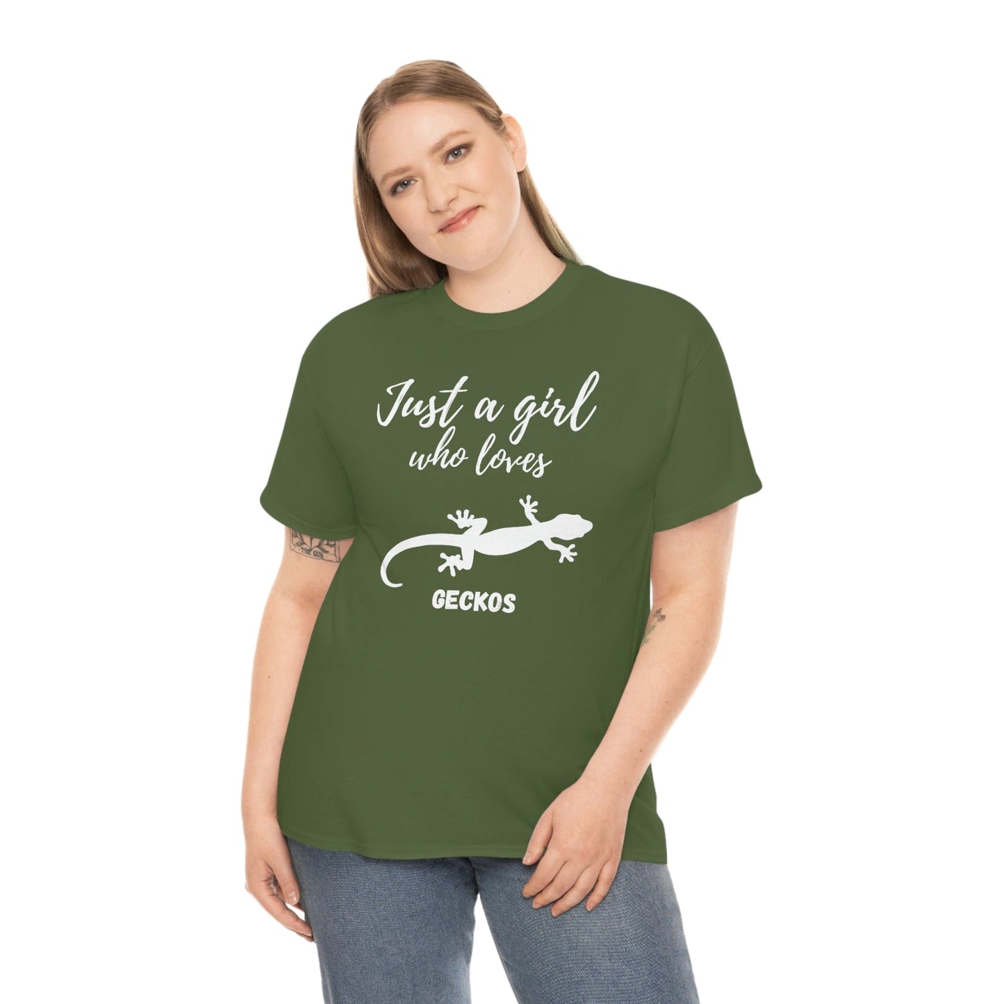 Just a Girl Who Loves Geckos Heavy Cotton Tee, gecko gift, gecko shirt, gecko t-shirt, pet gecko, gecko owner, gecko product, gecko lover,