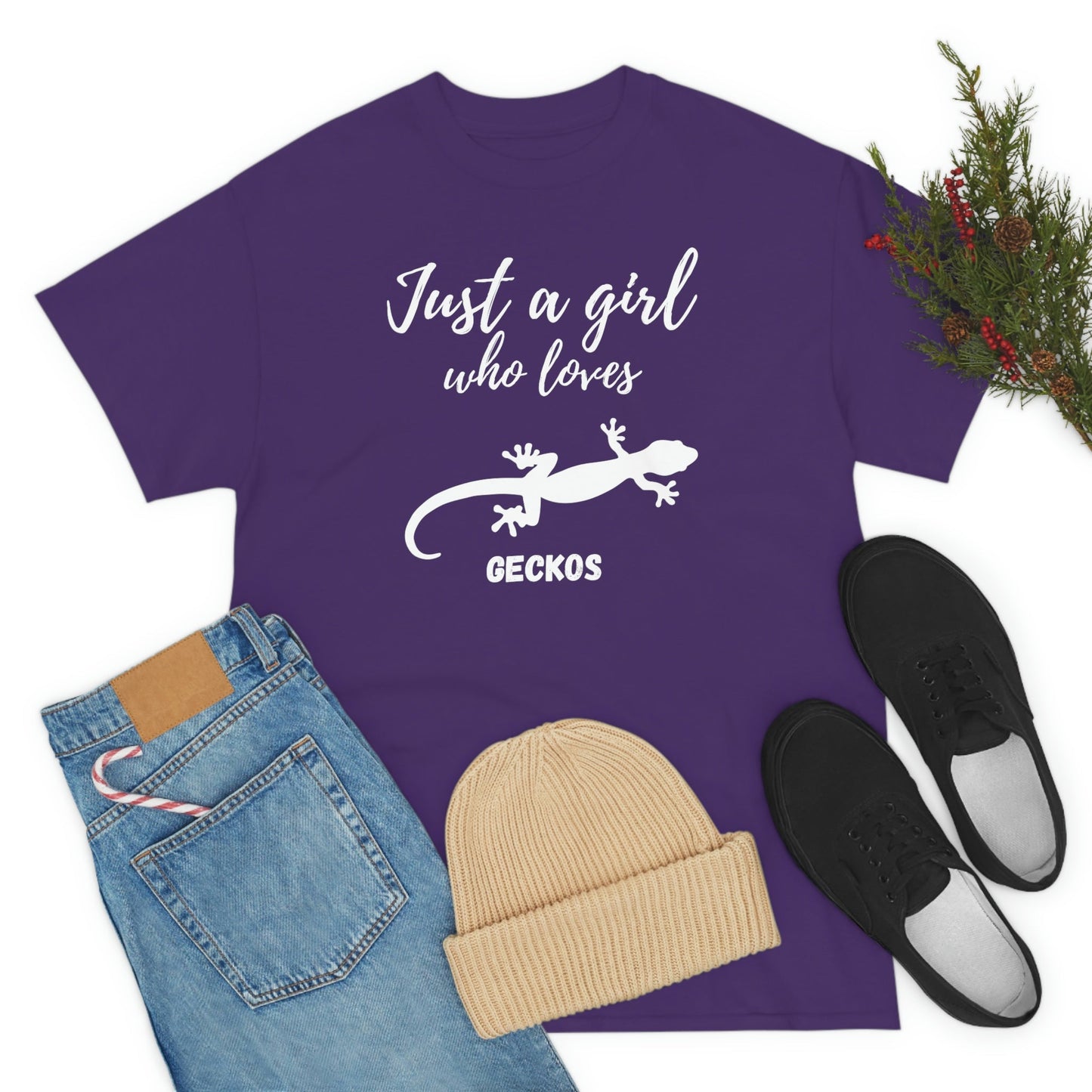 Just a Girl Who Loves Geckos Heavy Cotton Tee, gecko gift, gecko shirt, gecko t-shirt, pet gecko, gecko owner, gecko product, gecko lover,