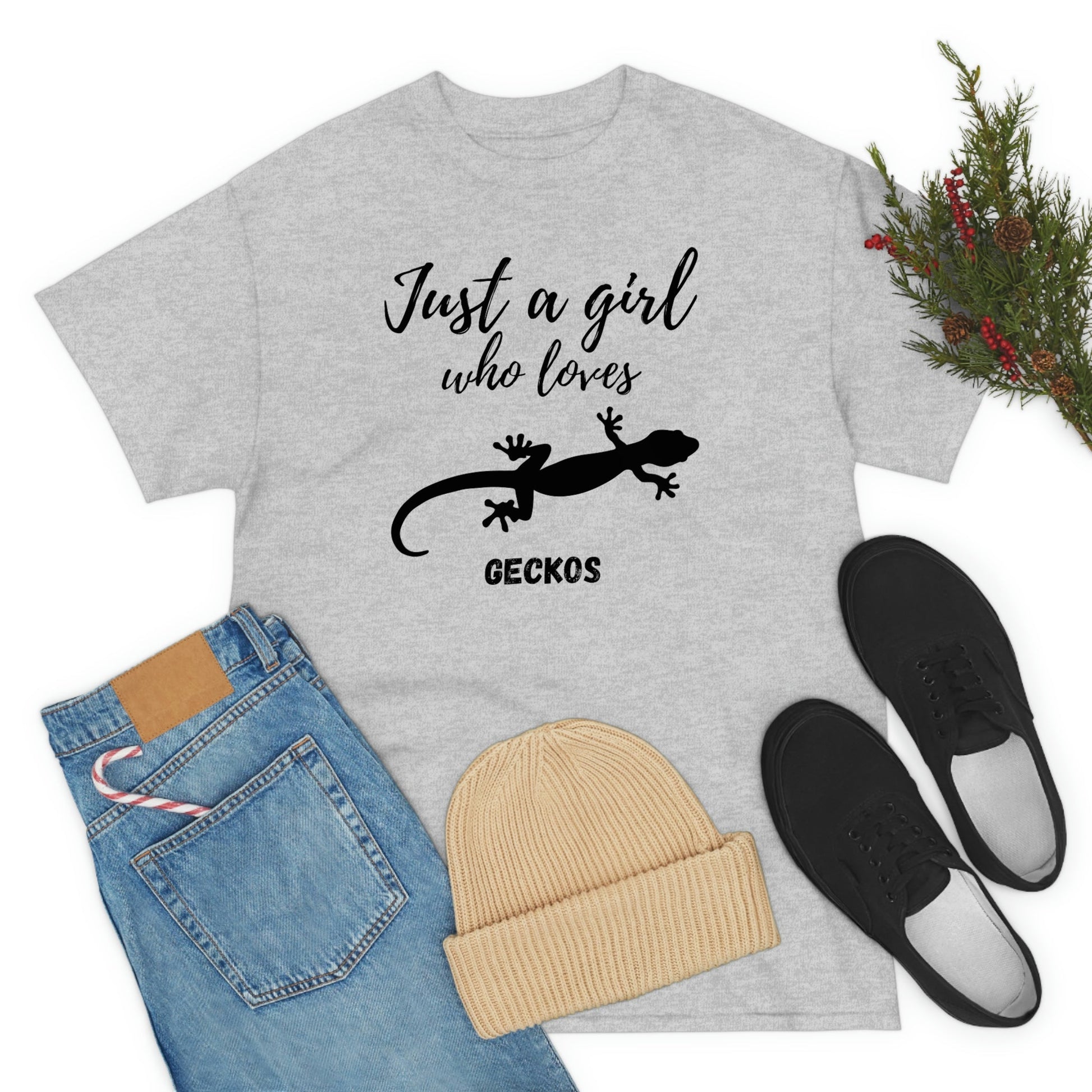 Just a Girl Who Loves Geckos Heavy Cotton Tee, gecko gift gecko shirt, gecko t-shirt, pet gecko, gecko owner, gecko product, gecko lover,