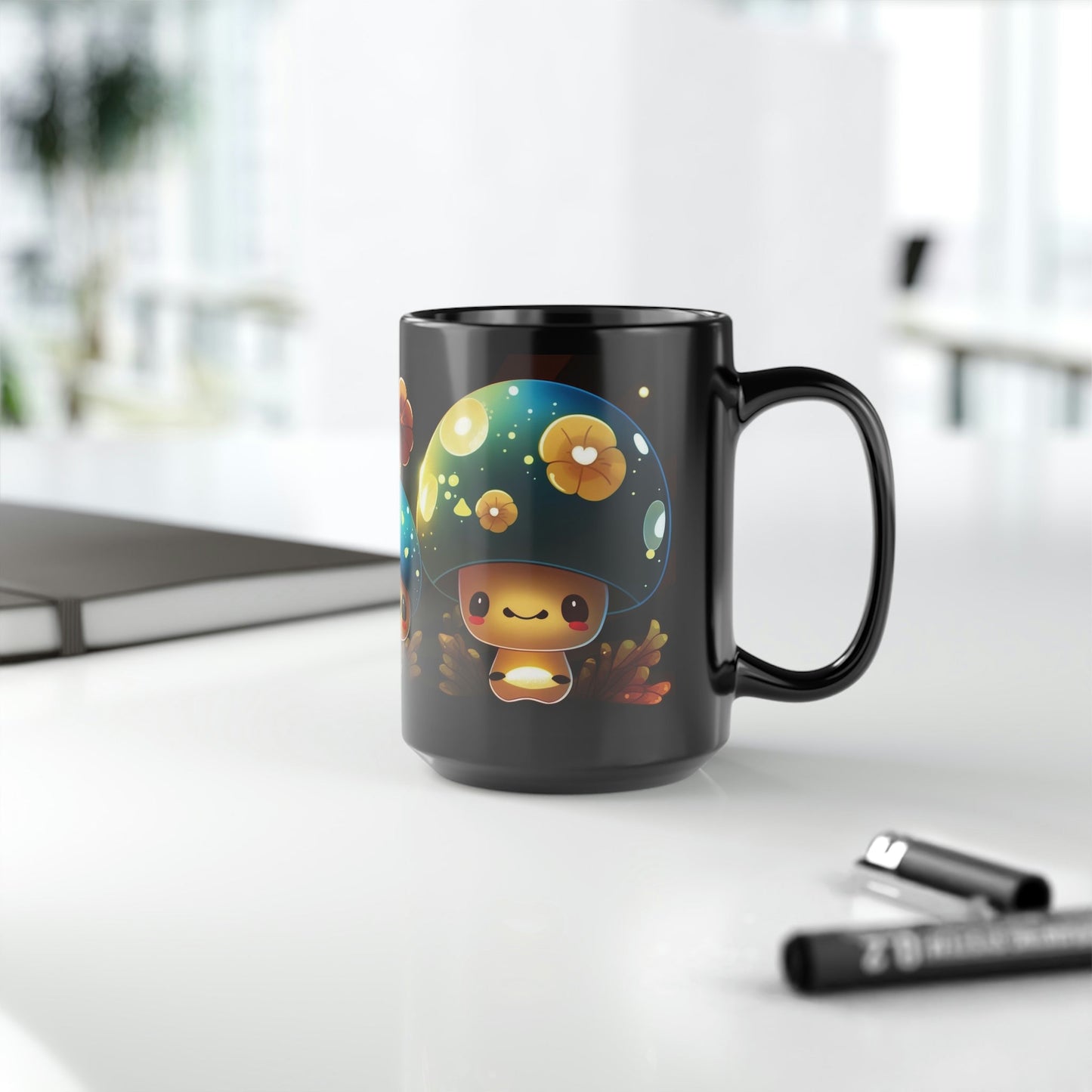 Kawaii Style Magic Mushrooms 15 oz Coffee Mug perfect for the mushrooming fan or as a birthday gift for nature lovers