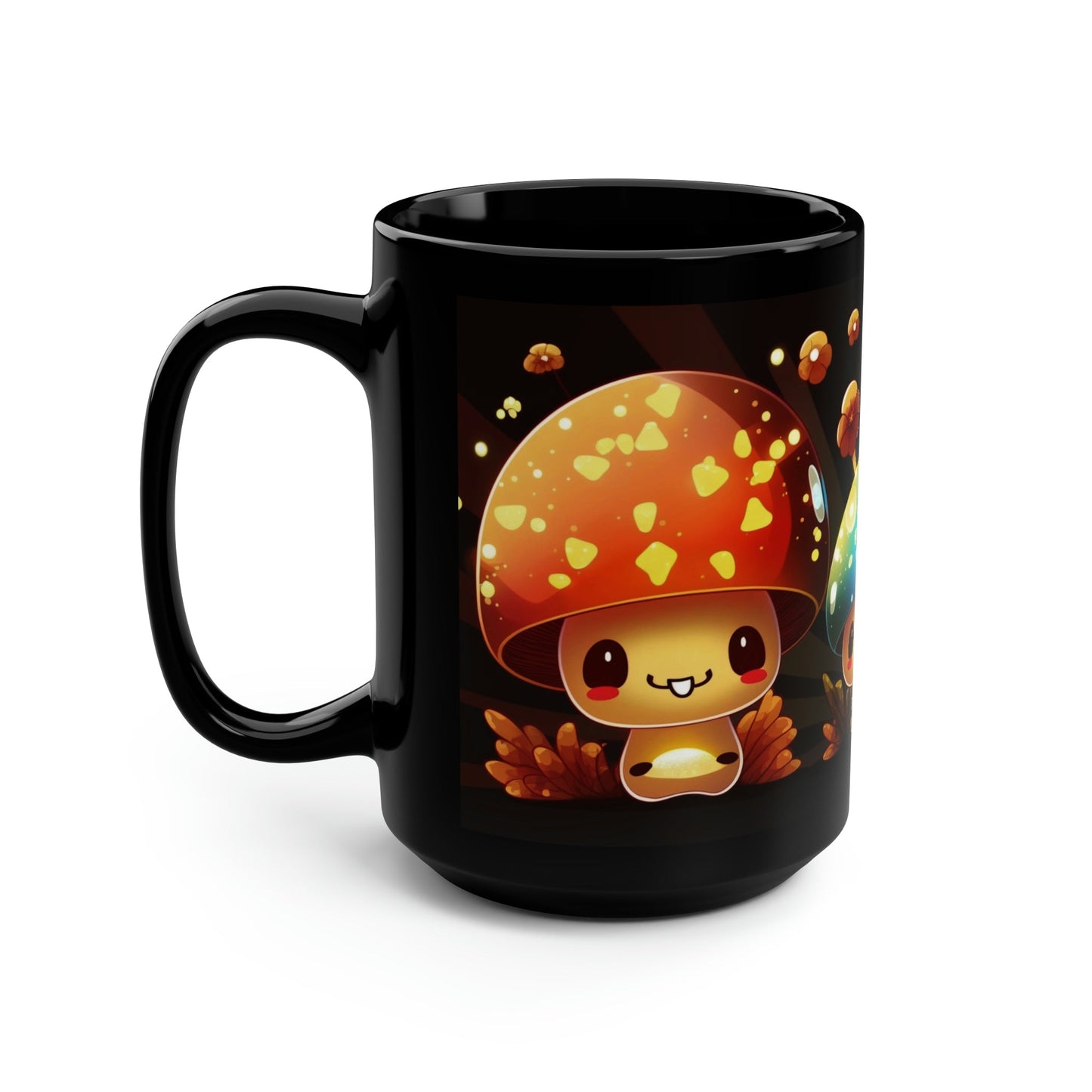 Kawaii Style Magic Mushrooms 15 oz Coffee Mug perfect for the mushrooming fan or as a birthday gift for nature lovers