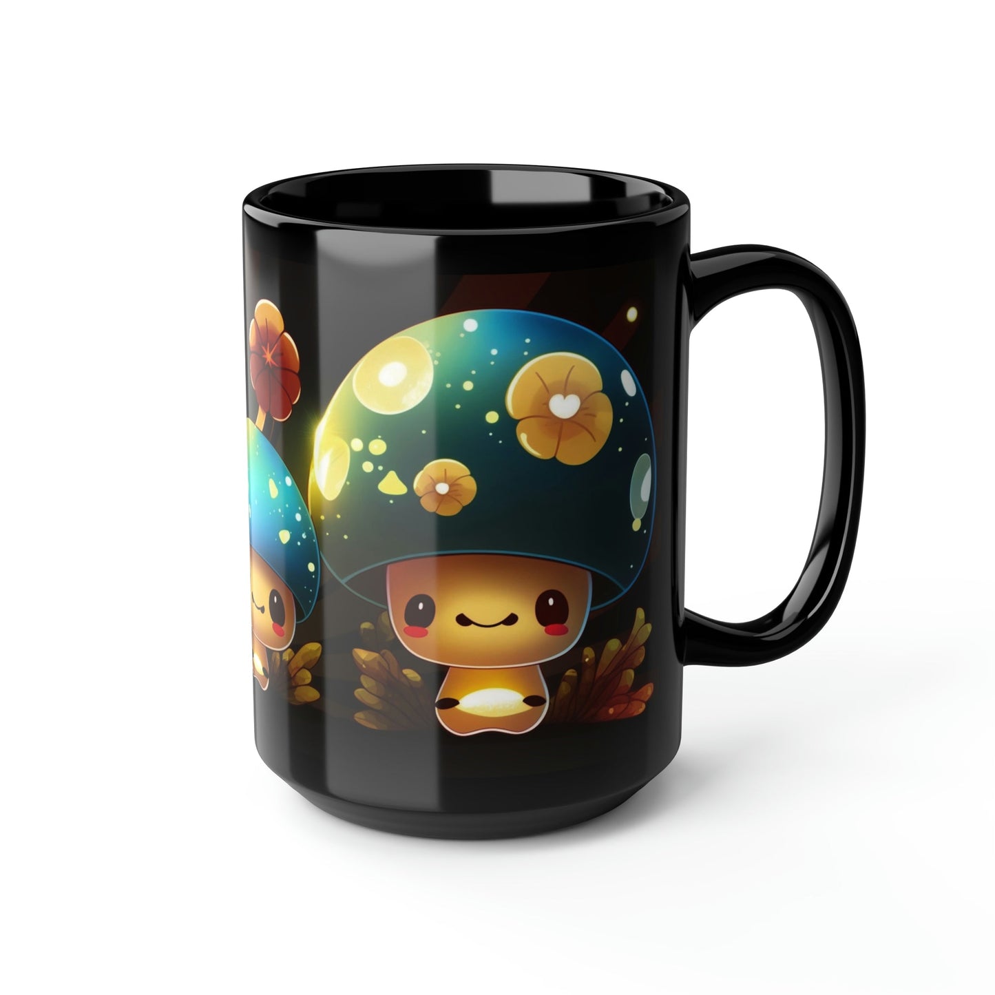 Kawaii Style Magic Mushrooms 15 oz Coffee Mug perfect for the mushrooming fan or as a birthday gift for nature lovers