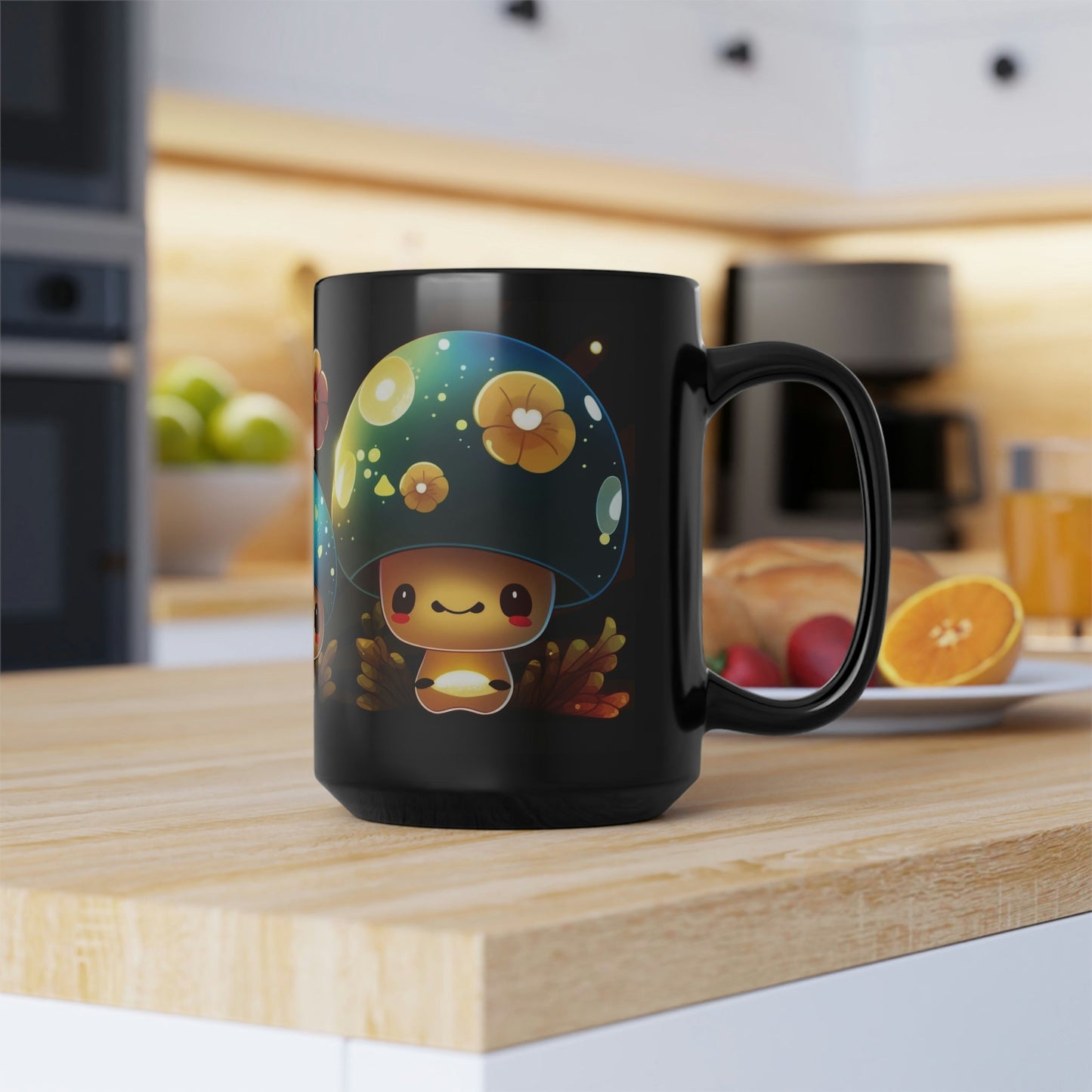 Kawaii Style Magic Mushrooms 15 oz Coffee Mug perfect for the mushrooming fan or as a birthday gift for nature lovers
