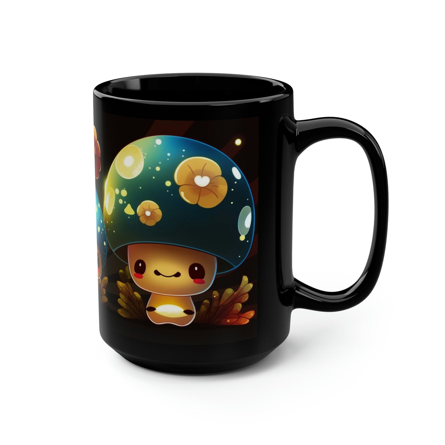 Kawaii Style Magic Mushrooms 15 oz Coffee Mug perfect for the mushrooming fan or as a birthday gift for nature lovers