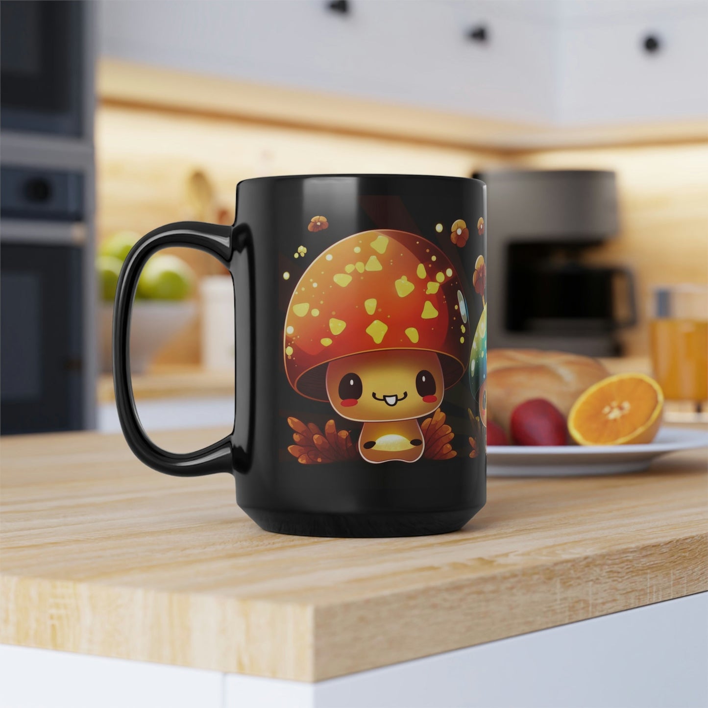 Kawaii Style Magic Mushrooms 15 oz Coffee Mug perfect for the mushrooming fan or as a birthday gift for nature lovers