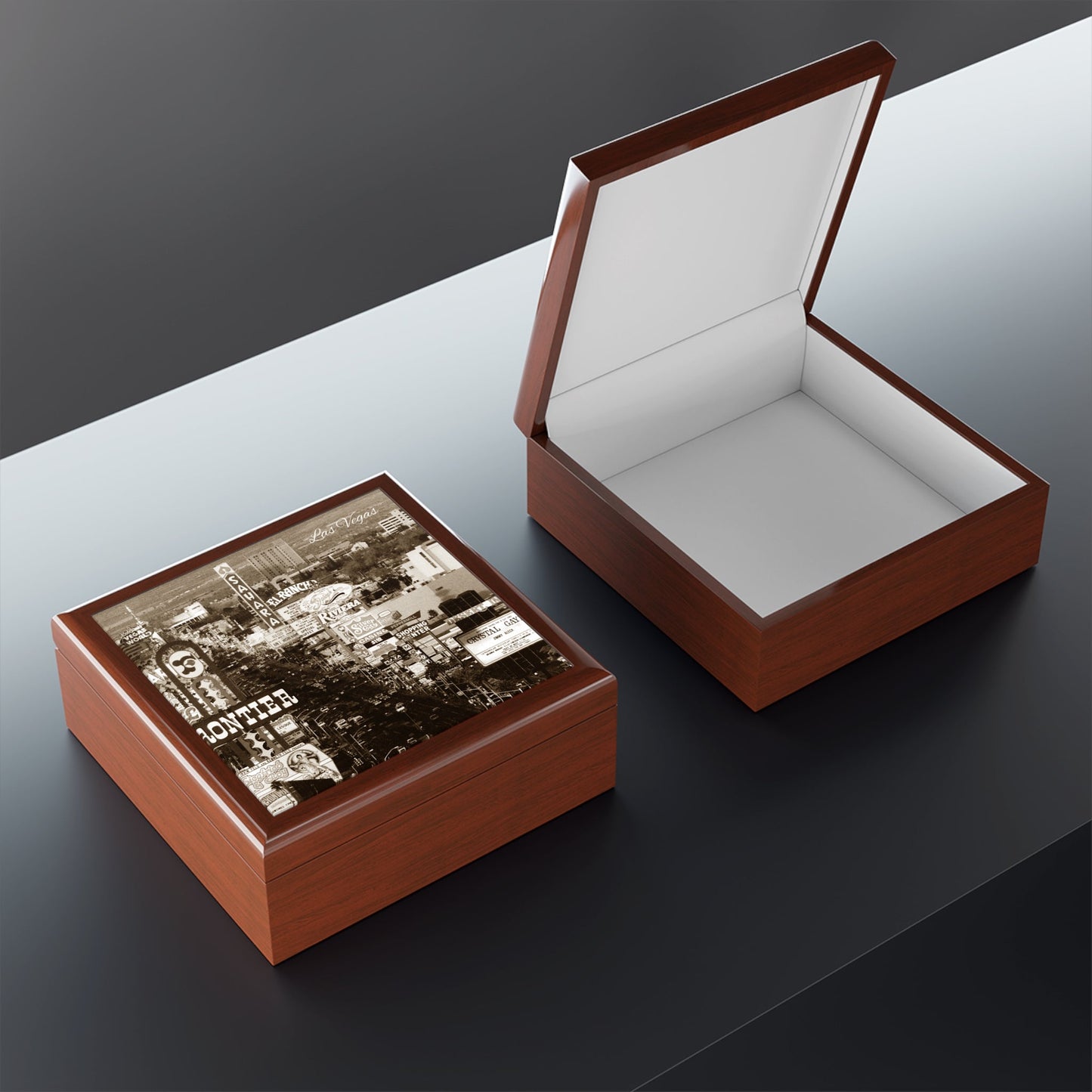 Las Vegas Nostalgia Keepsake Jewelry Box with Ceramic Tile Cover