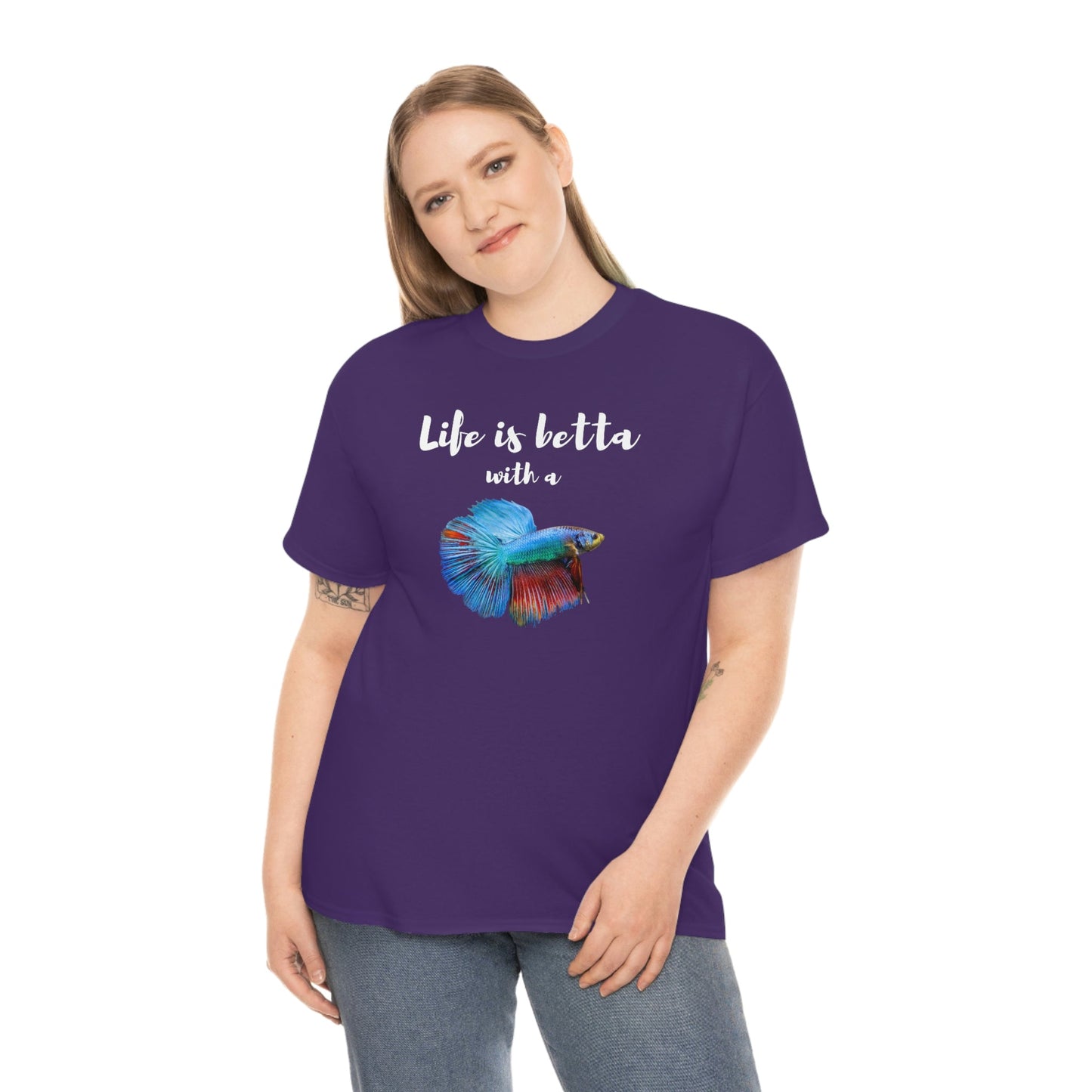 Life is Betta with a Betta Heavy Cotton T-Shirt