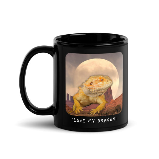 Love My Bearded Dragon Moon Black Ceramic Glossy Mug