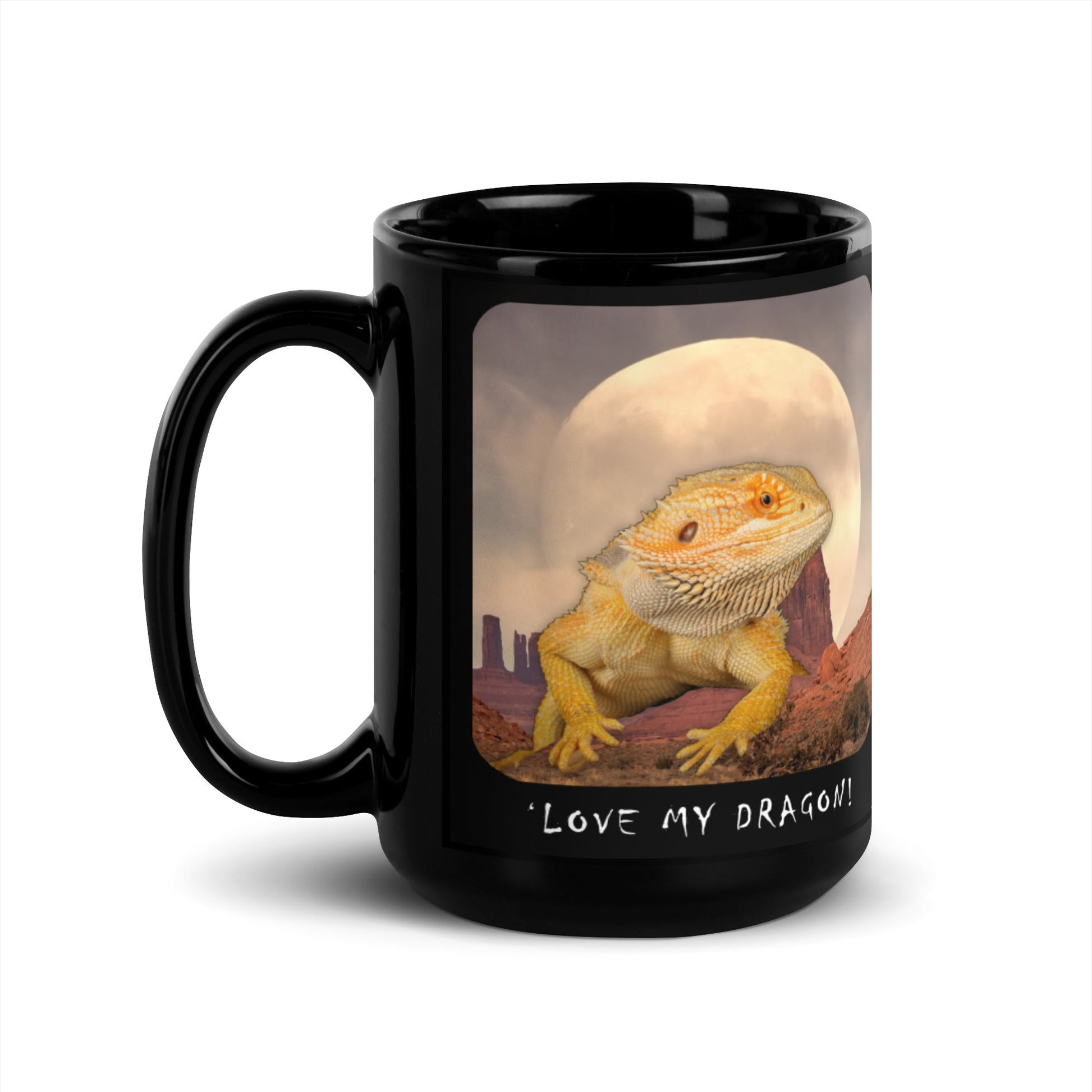 Love My Bearded Dragon Moon Black Ceramic Glossy Mug