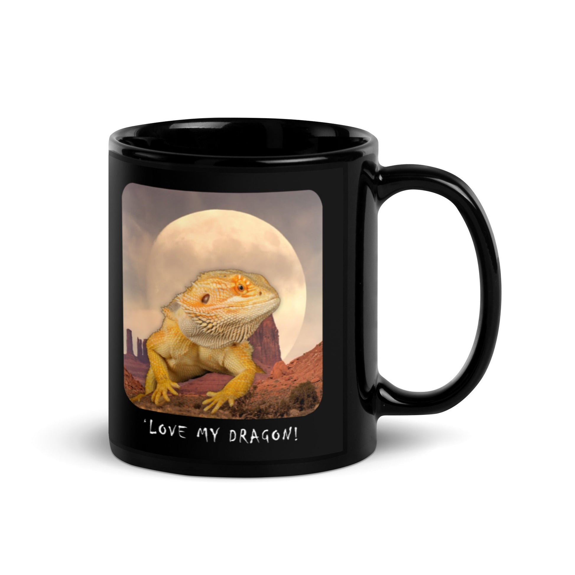 Love My Bearded Dragon Moon Black Ceramic Glossy Mug