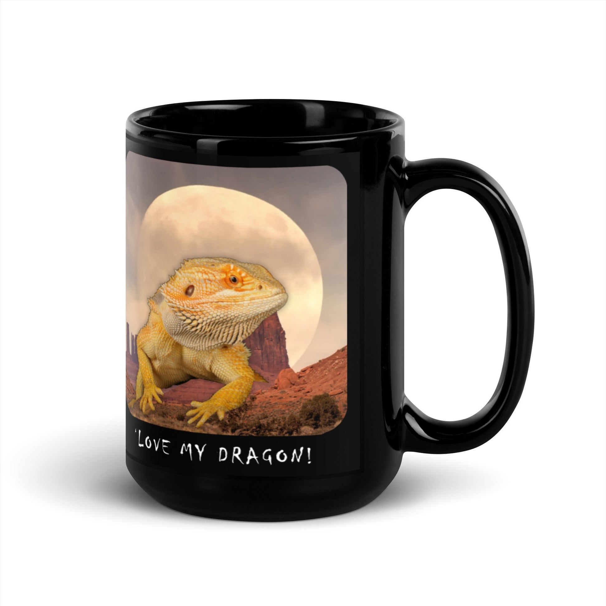 Love My Bearded Dragon Moon Black Ceramic Glossy Mug