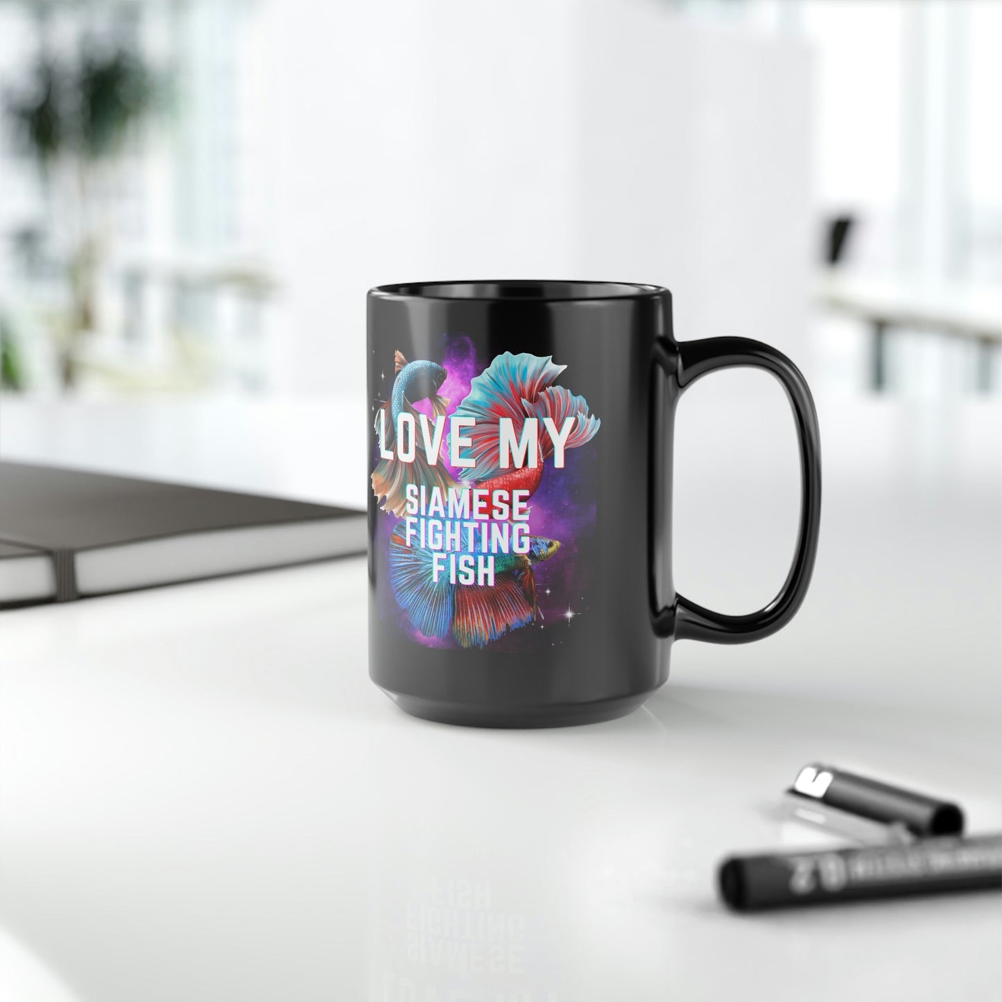 Love My Siamese Fighting Fish Black Mug - 15oz