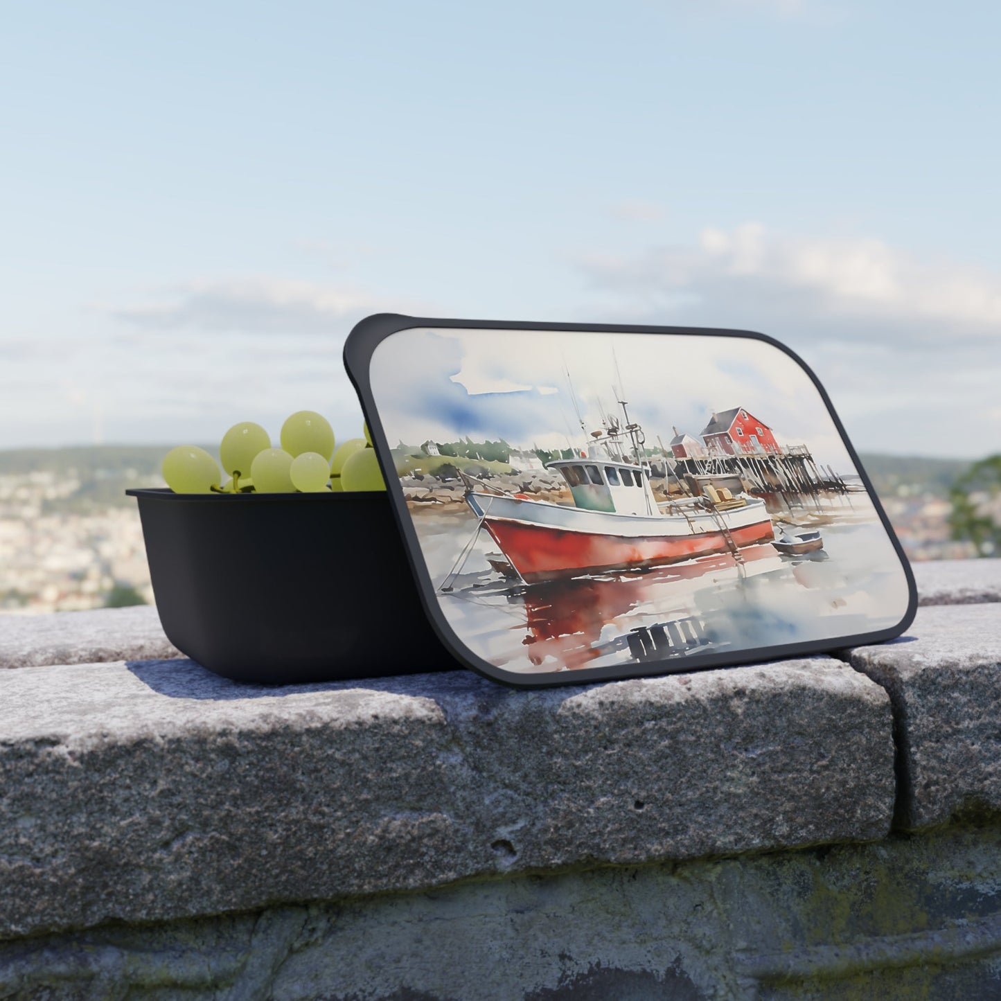 Maine Lobster Boat Souvenir | PLA Bento Box with Band and Utensils