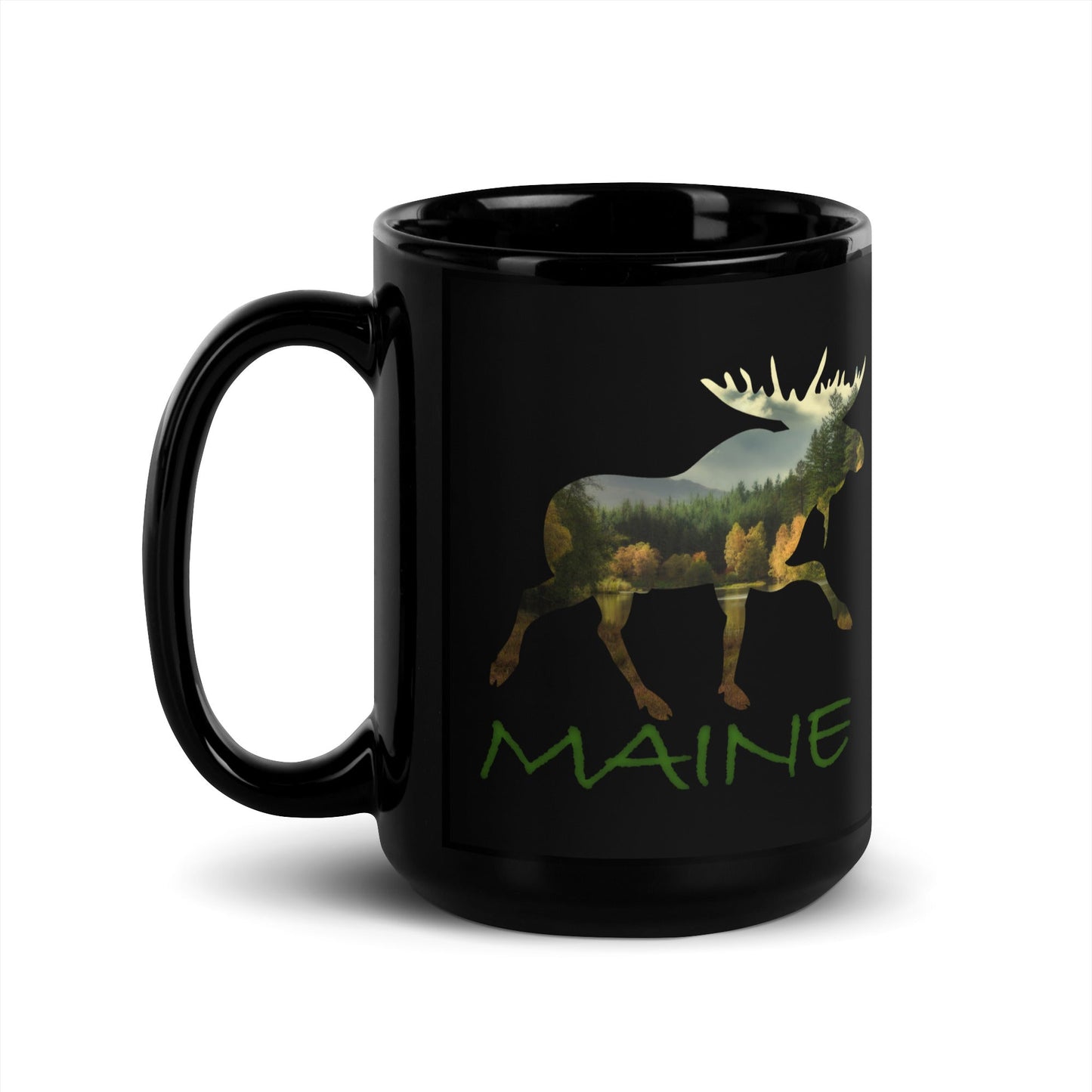 Maine Moose Souvenir Black Glossy Ceramic Mug
