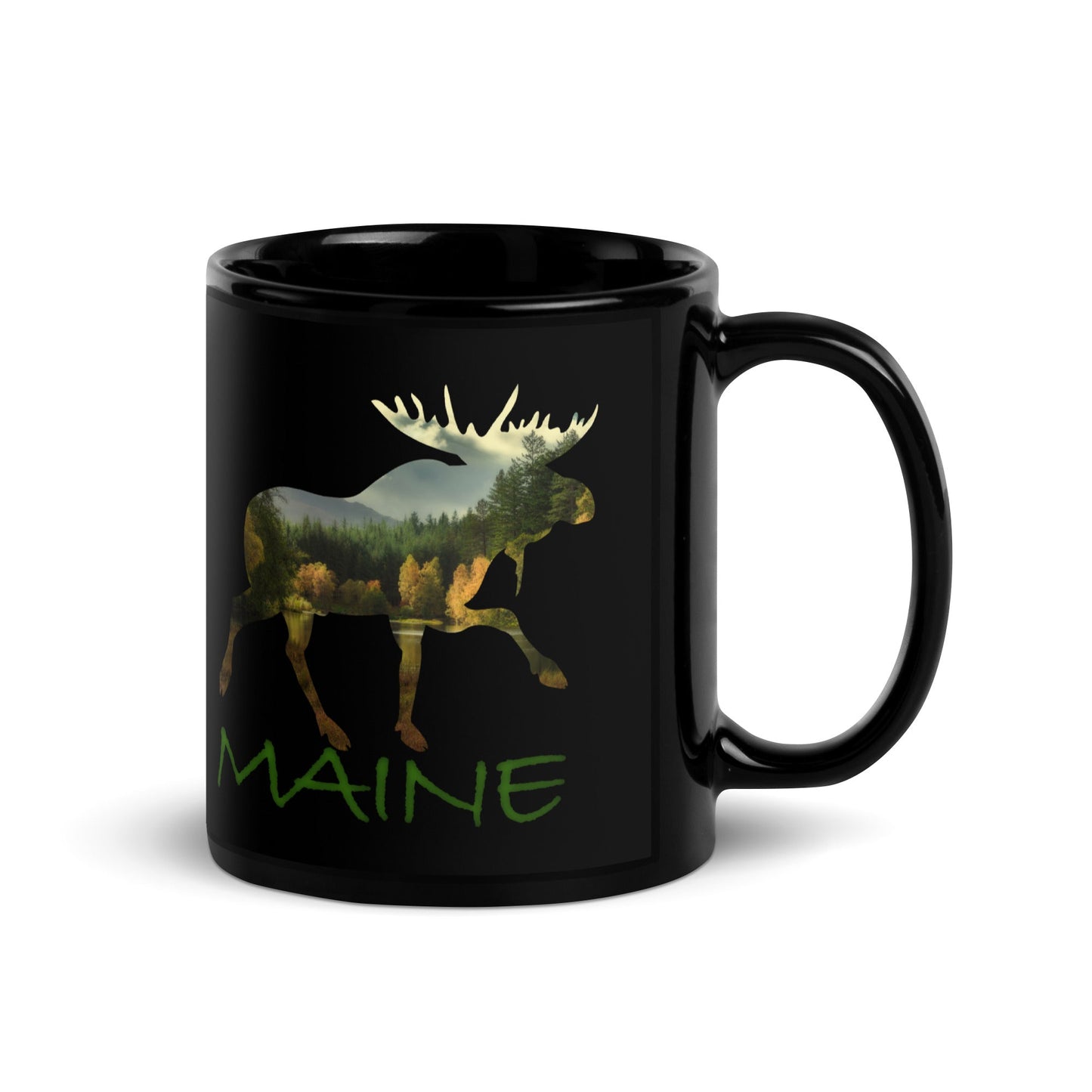 Maine Moose Souvenir Black Glossy Ceramic Mug
