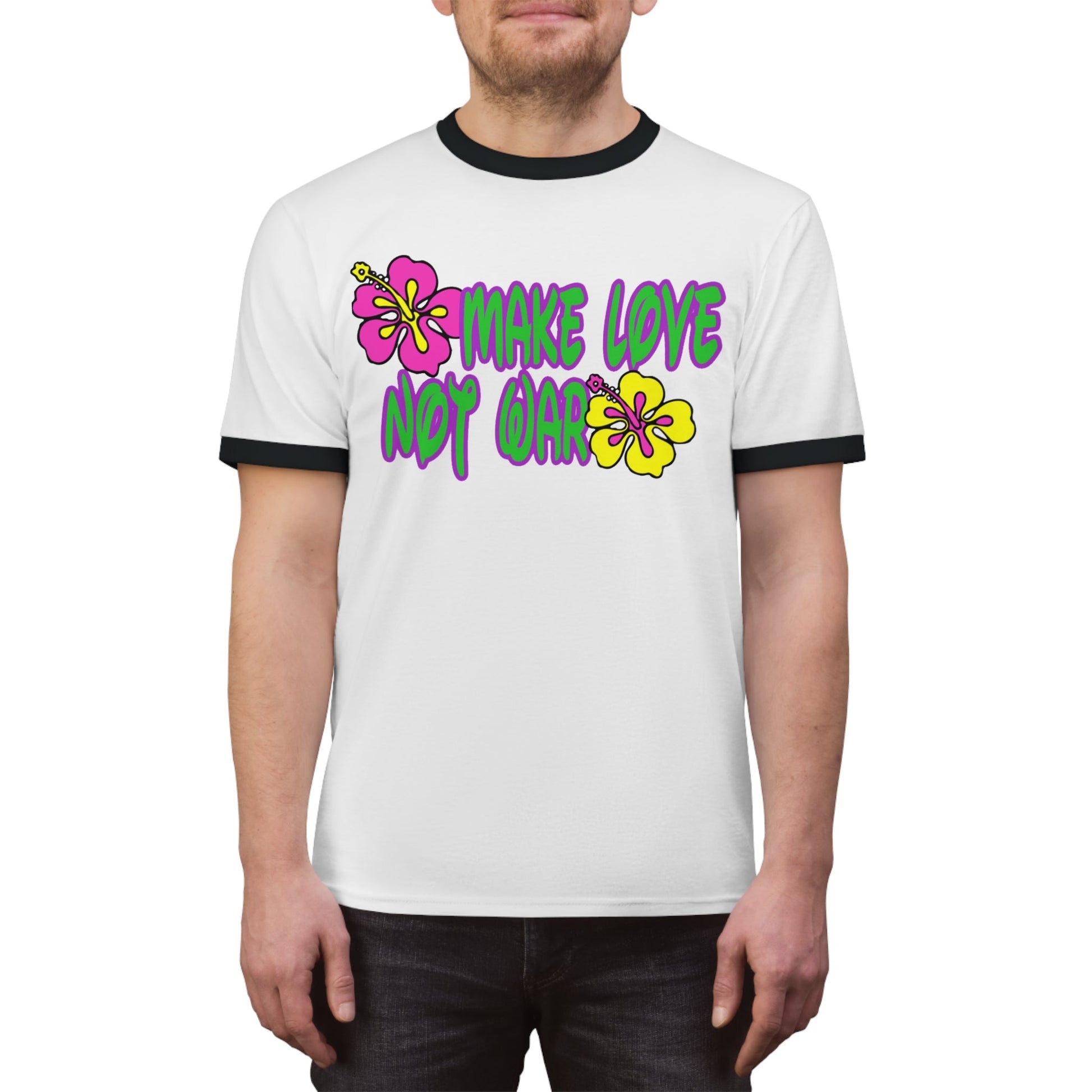 Make Love Not War Flowers Ringer Tee