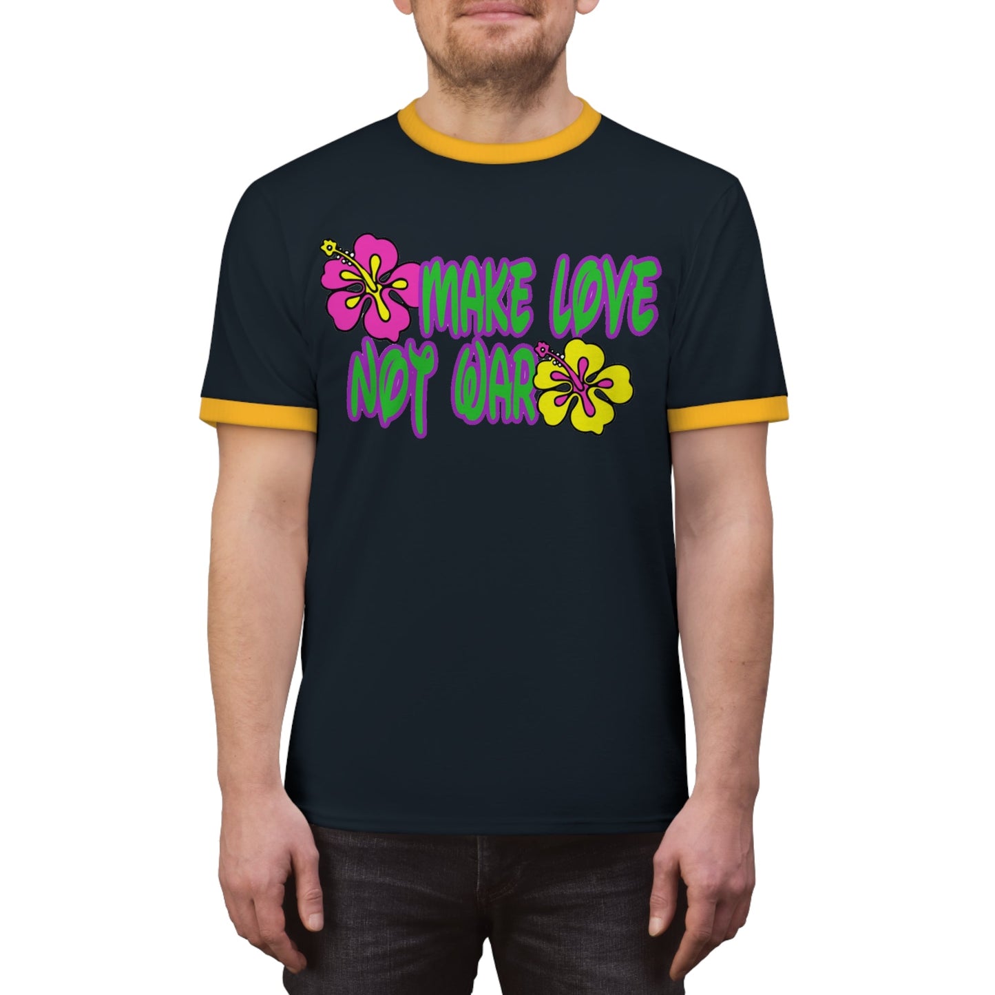 Make Love Not War Flowers Ringer Tee