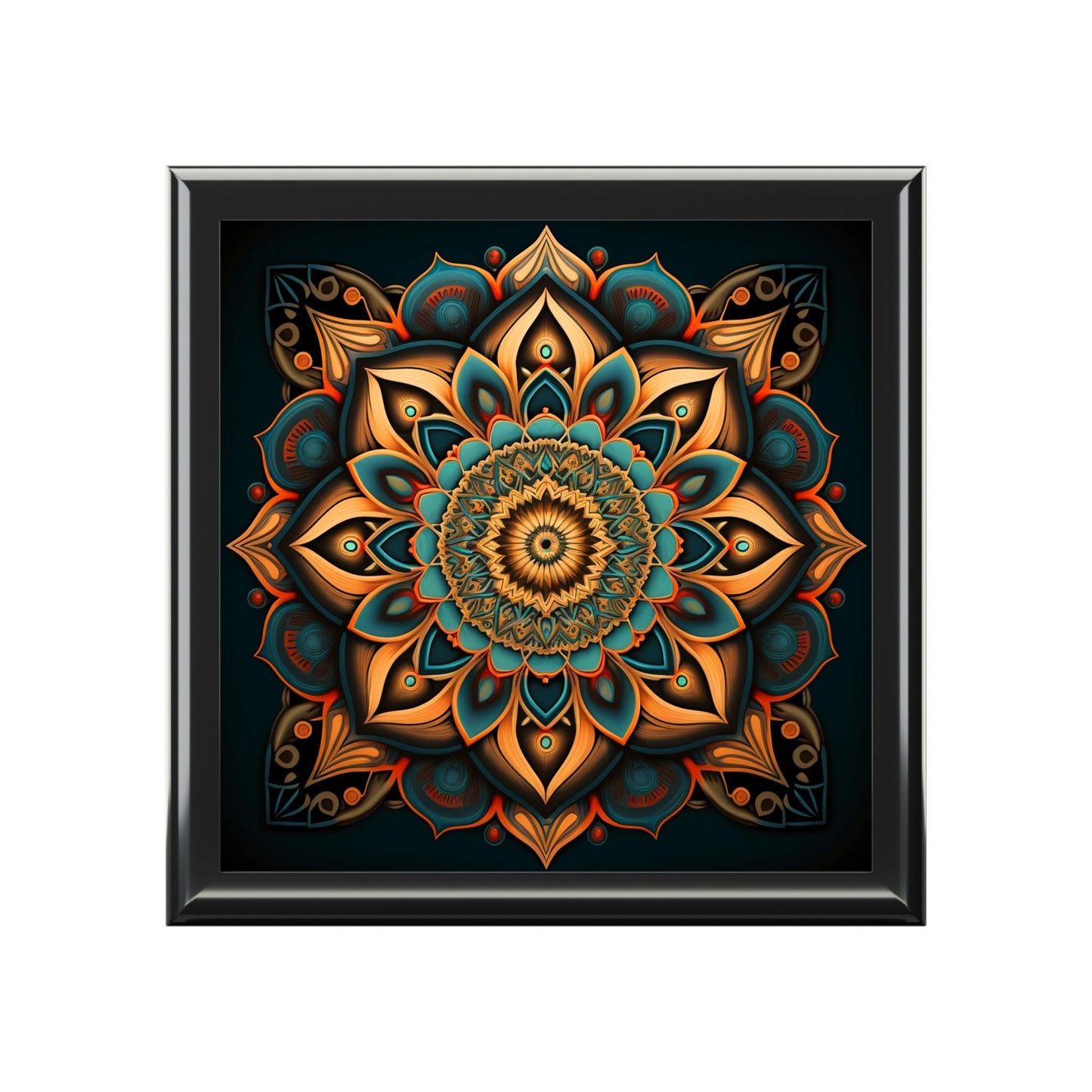 Mandala Wood Keepsake Jewelry Box with Ceramic Tile Cover