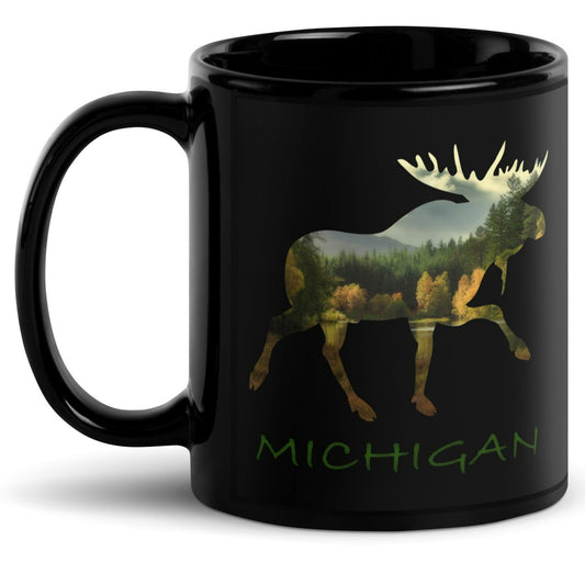 Michigan Souvenir Moose Black Glossy Ceramic Mug