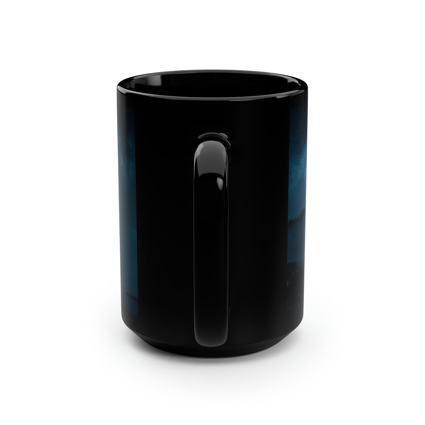 Midnight Wolf Howing at the Full Moon - Black 15 oz Blck Coffee Mug