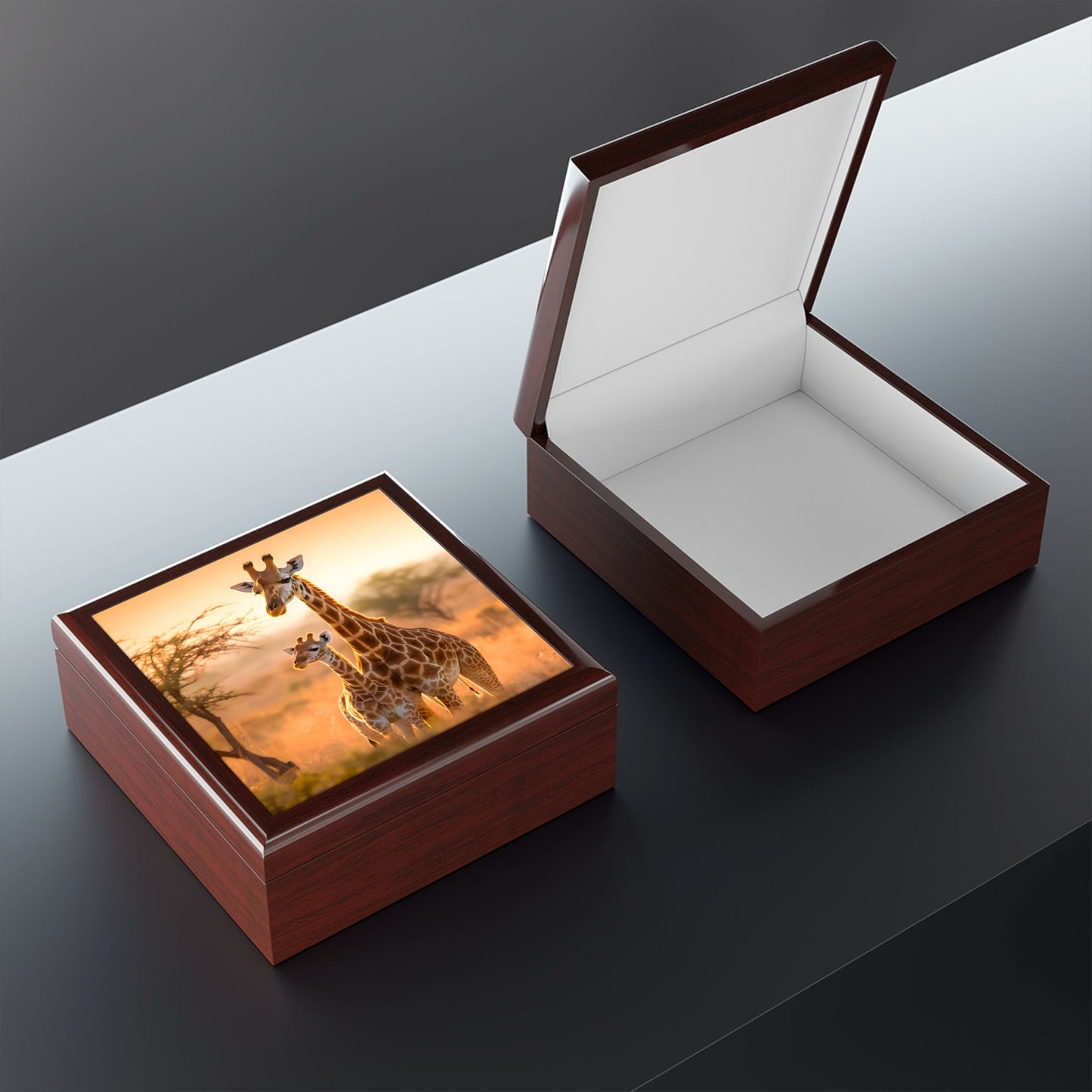 Mother Giraffe with Her Baby Jewelry Keepsake Box
